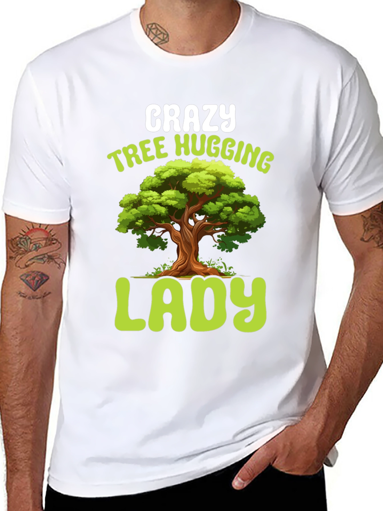 Black Crazy Tree Hugging Lady T-Shirt view 8