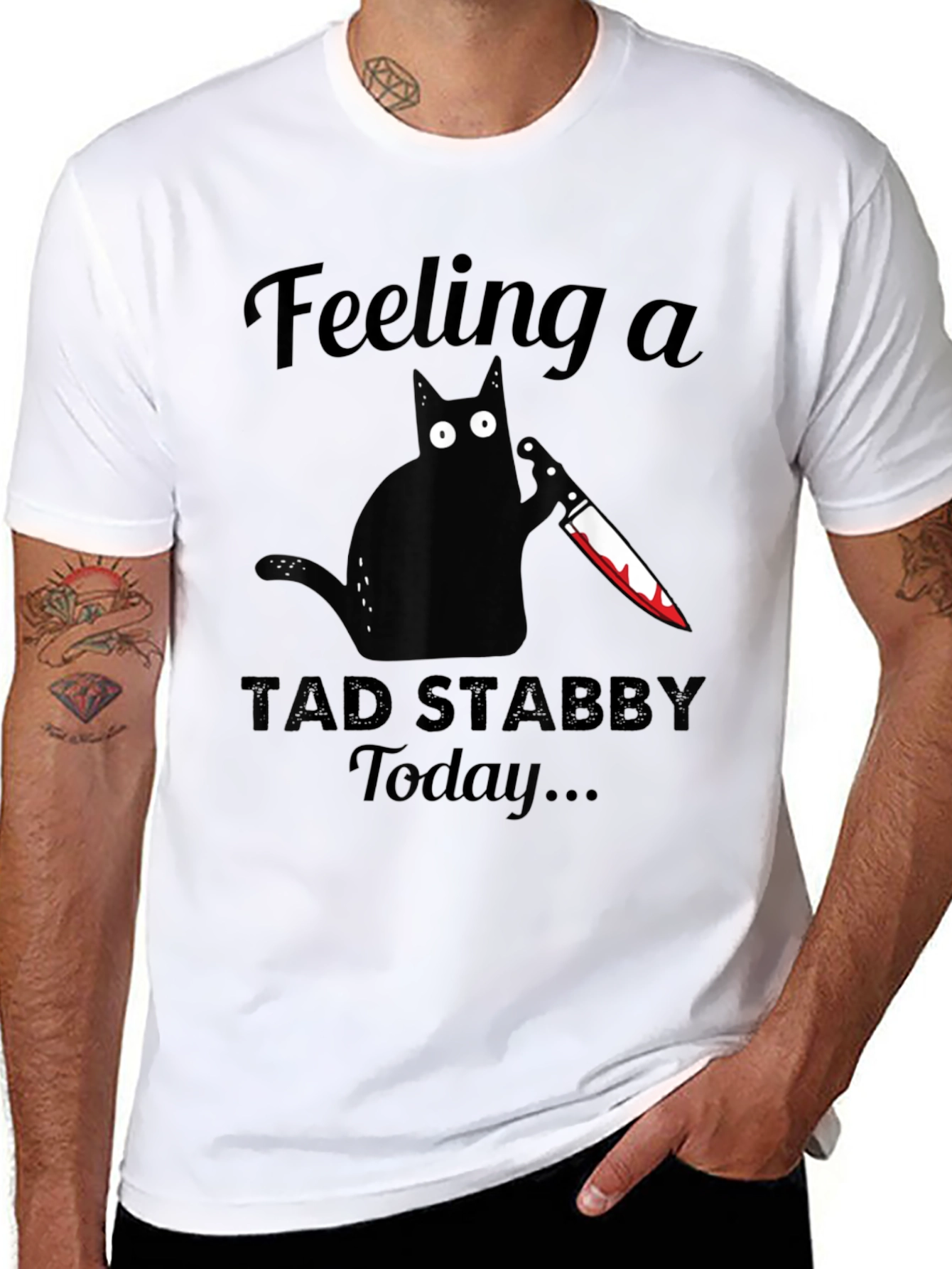 Black Feeling a Tad Stabby Today Funny Black Cat T-Shirt view 8