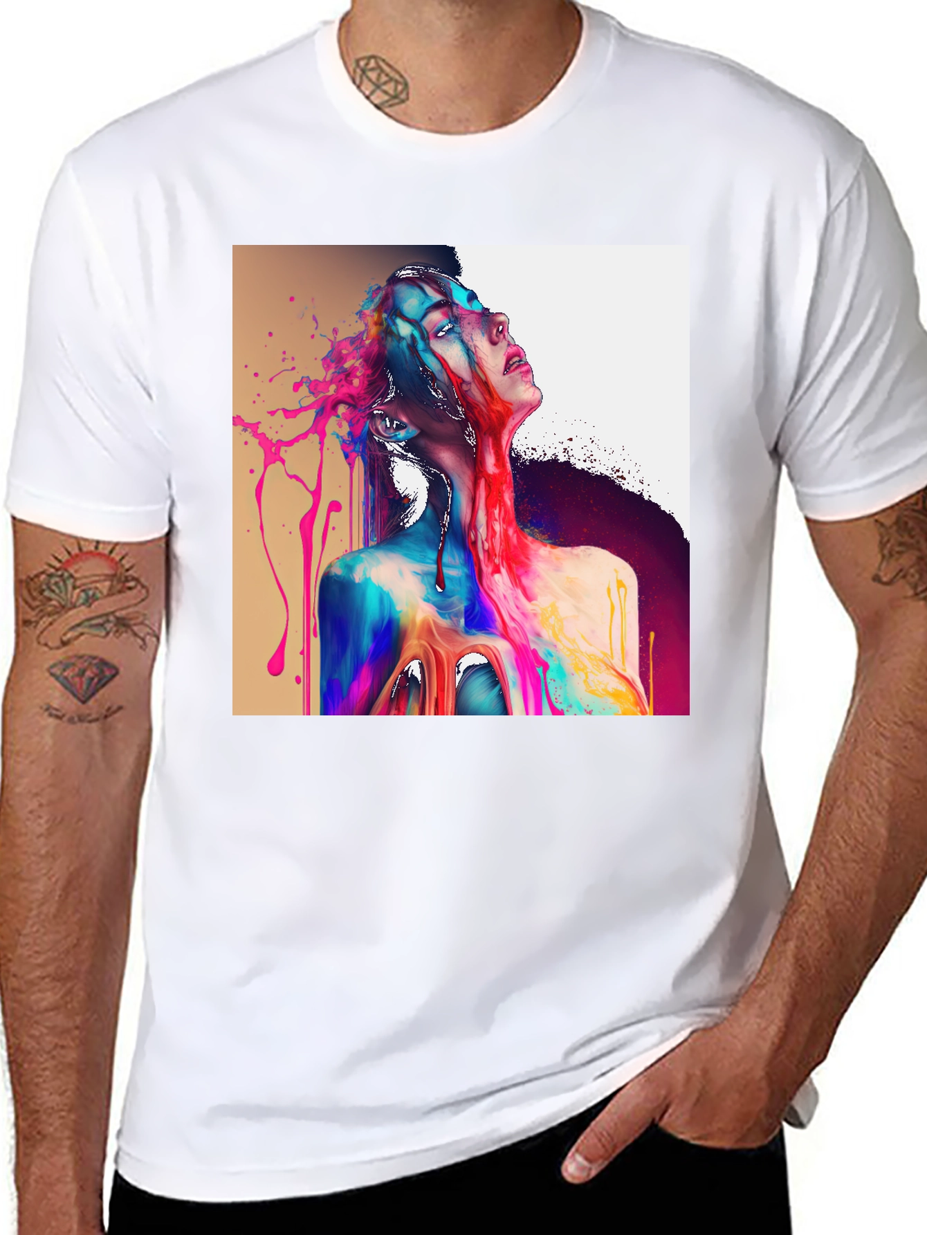 Black Abstract Art Tee: Colorful Expression view 8