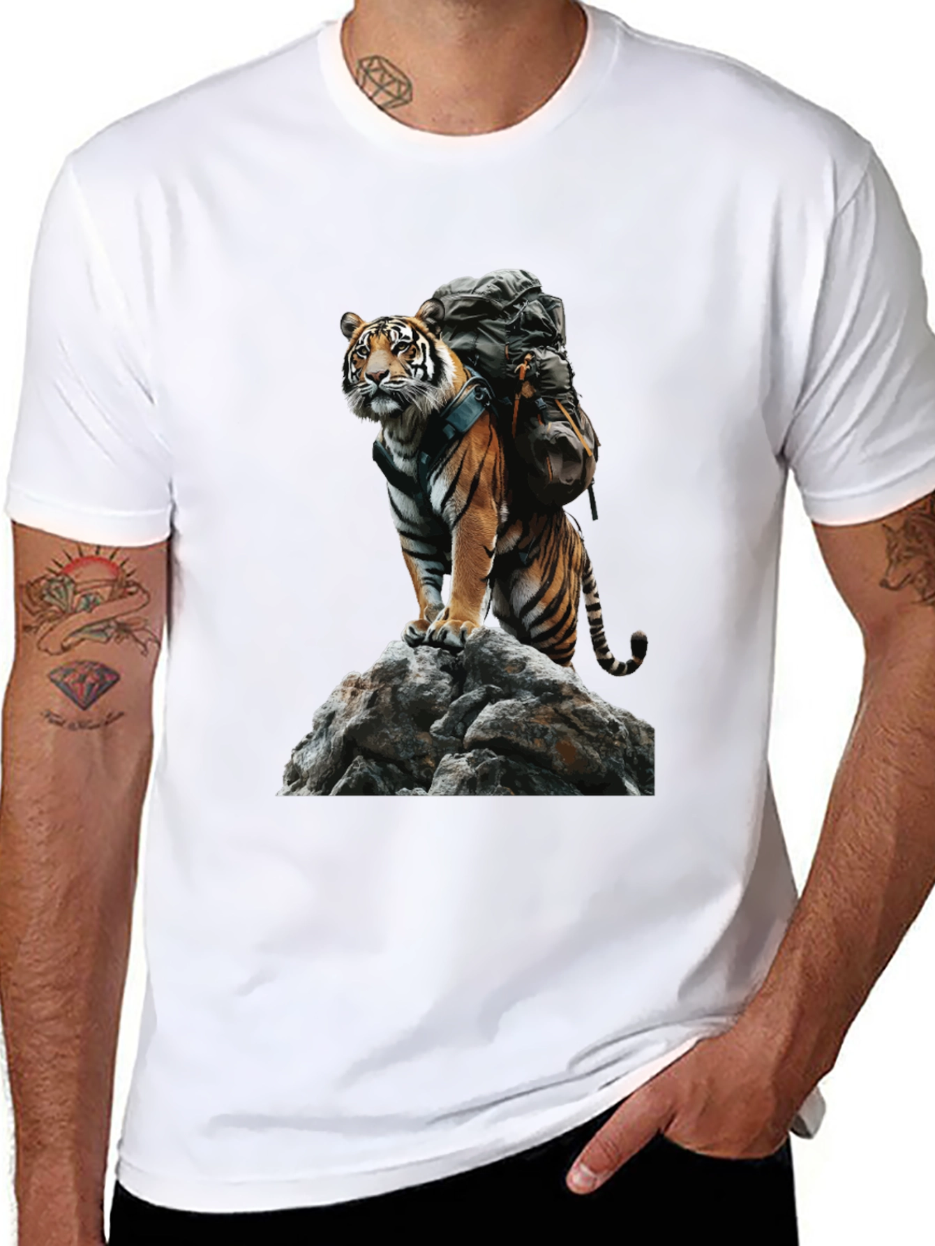 Black Tiger on Rock Graphic Tee view 8
