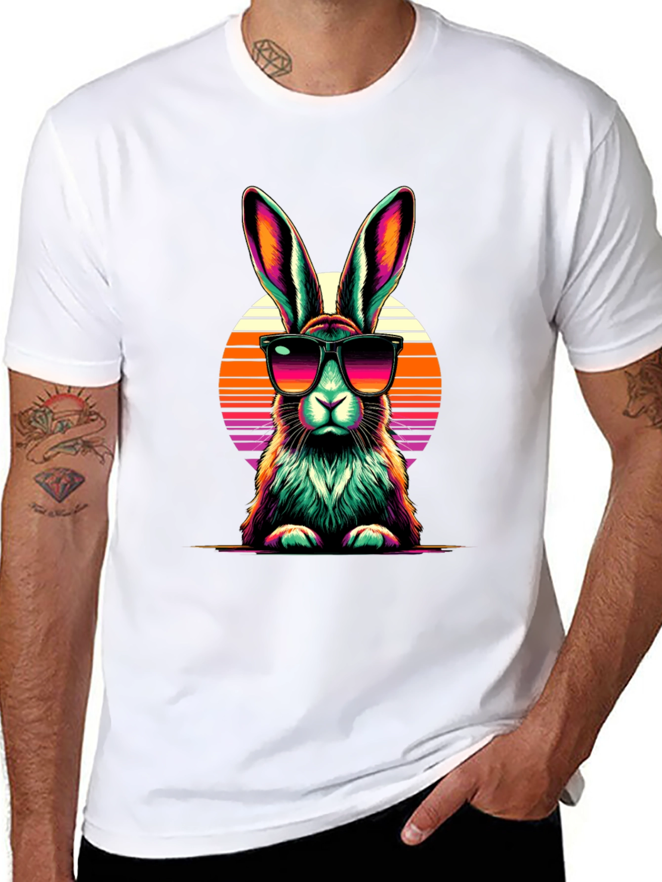 Black Retro Rabbit Graphic Tee view 8