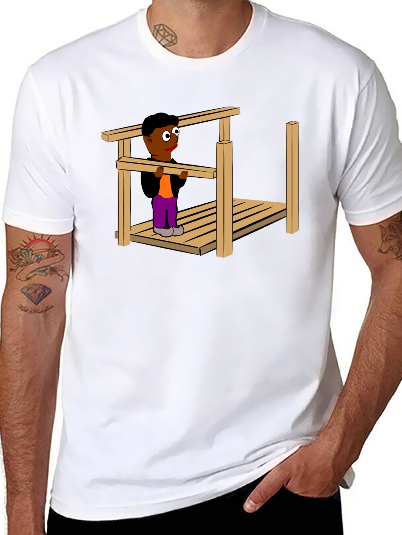 Black Optical Illusion Construction Man Black T-Shirt view 8