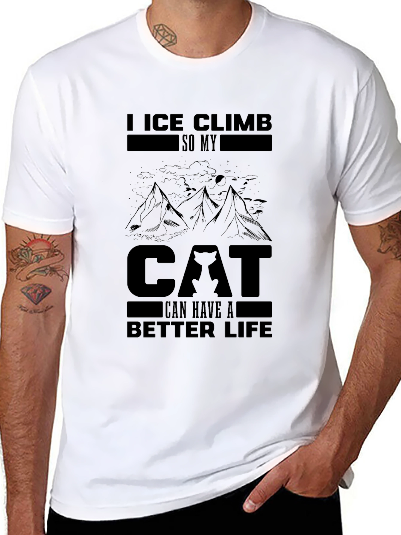 Black Ice Climb Cat Lover Black T-Shirt view 8