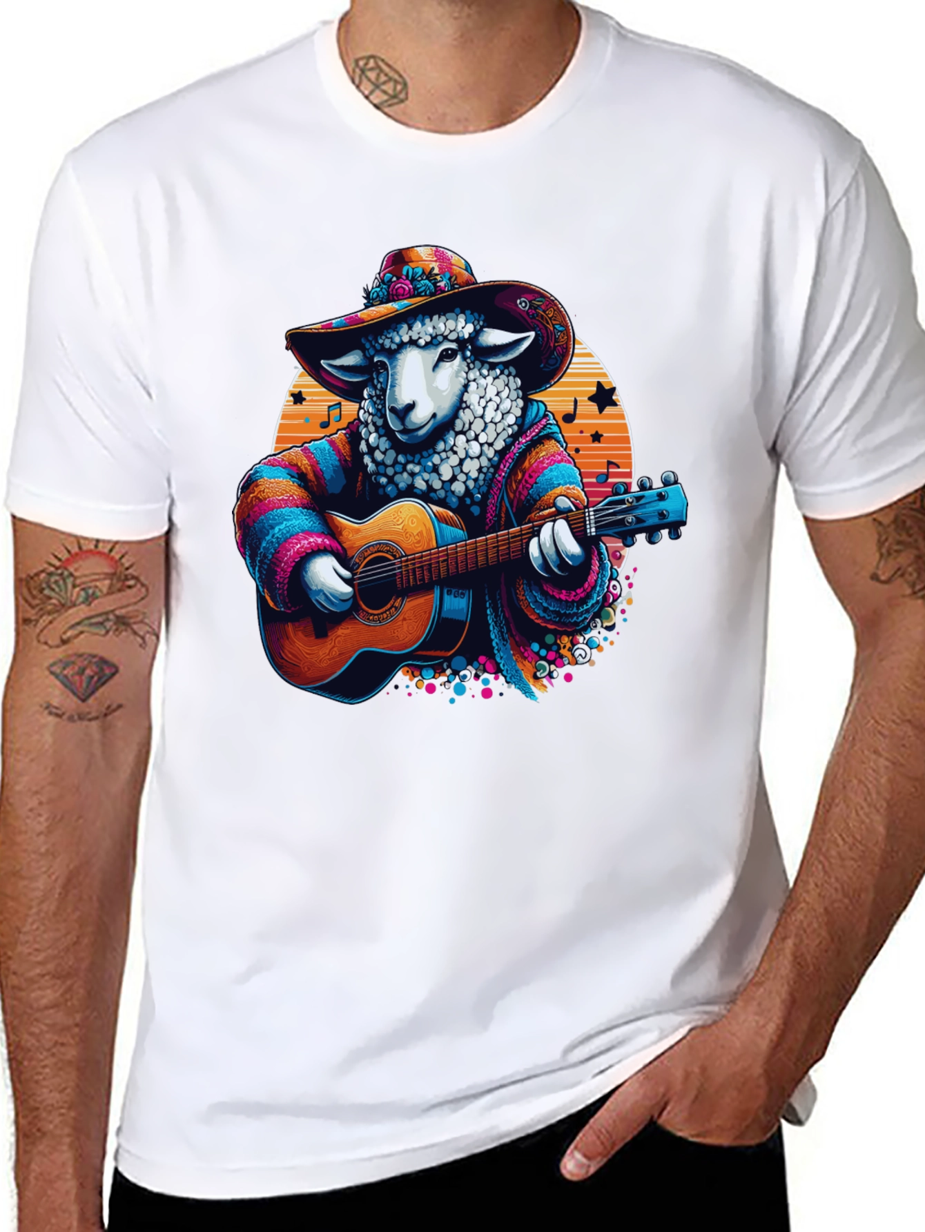 Black Musical Sheep T-Shirt: Colorful Graphic Tee view 8