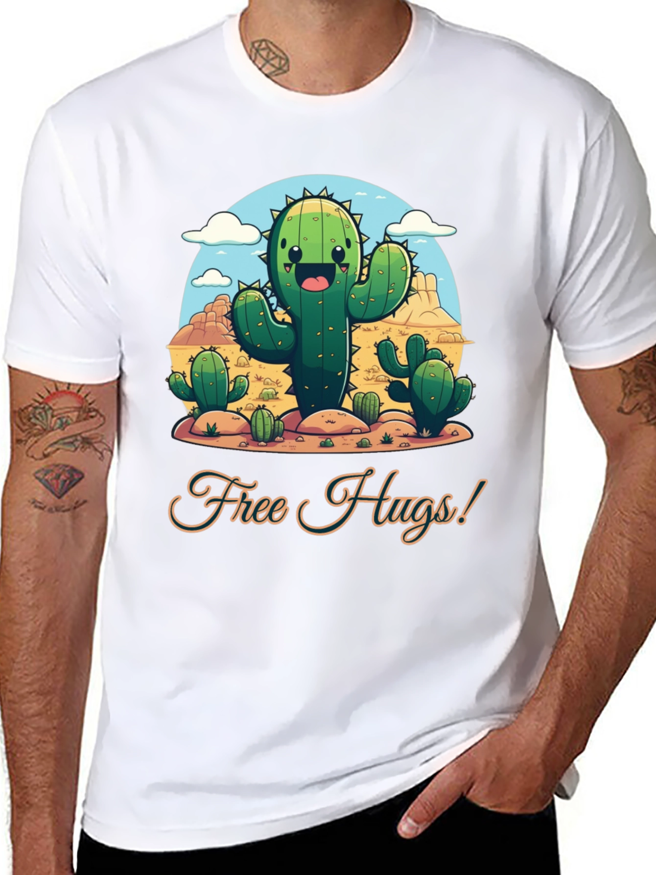 Black Free Hugs Cactus T-Shirt - Desert Fun! view 8