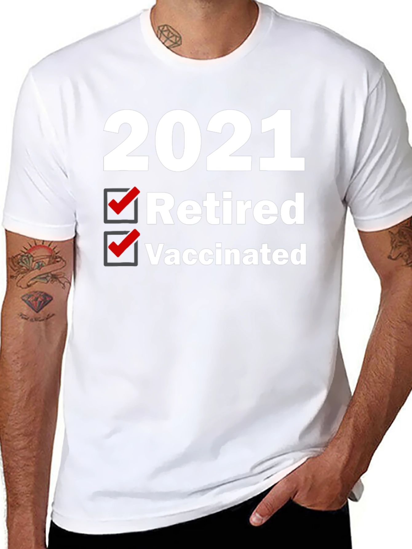 Black 2021 Retired & Vaccinated Graphic Tee view 8
