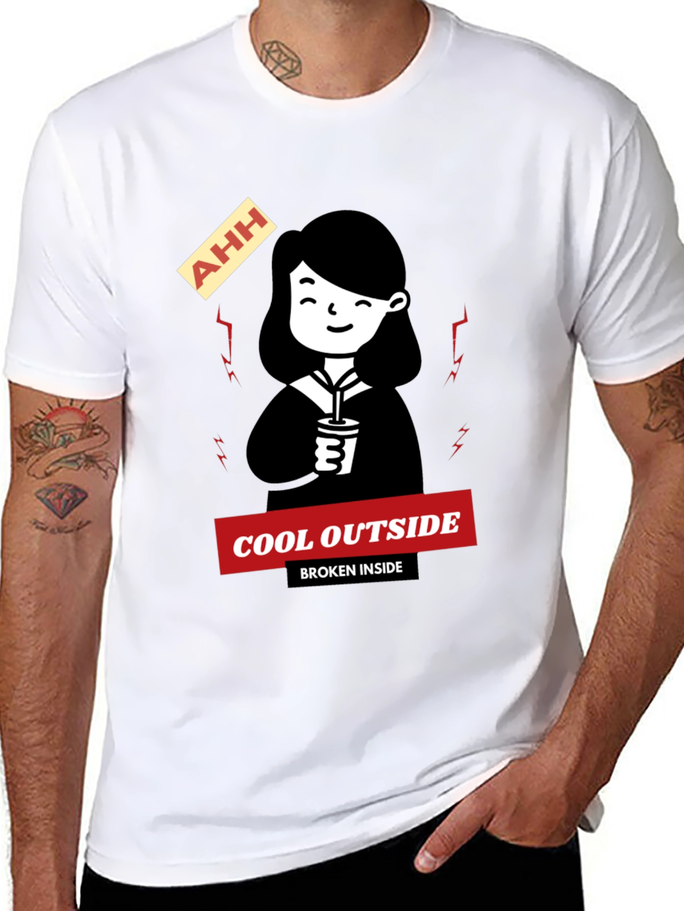 Black Cool Outside Broken Inside Black T-Shirt view 8