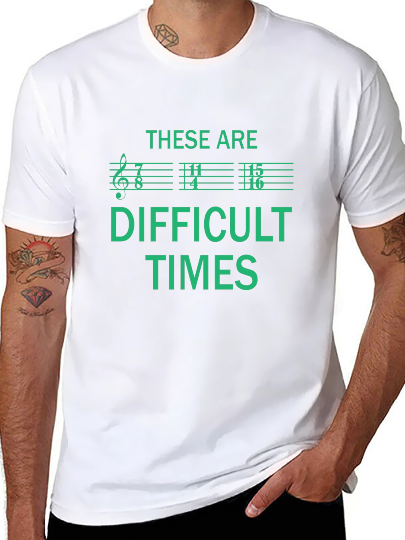 Black Difficult Times Music Note T-Shirt view 8