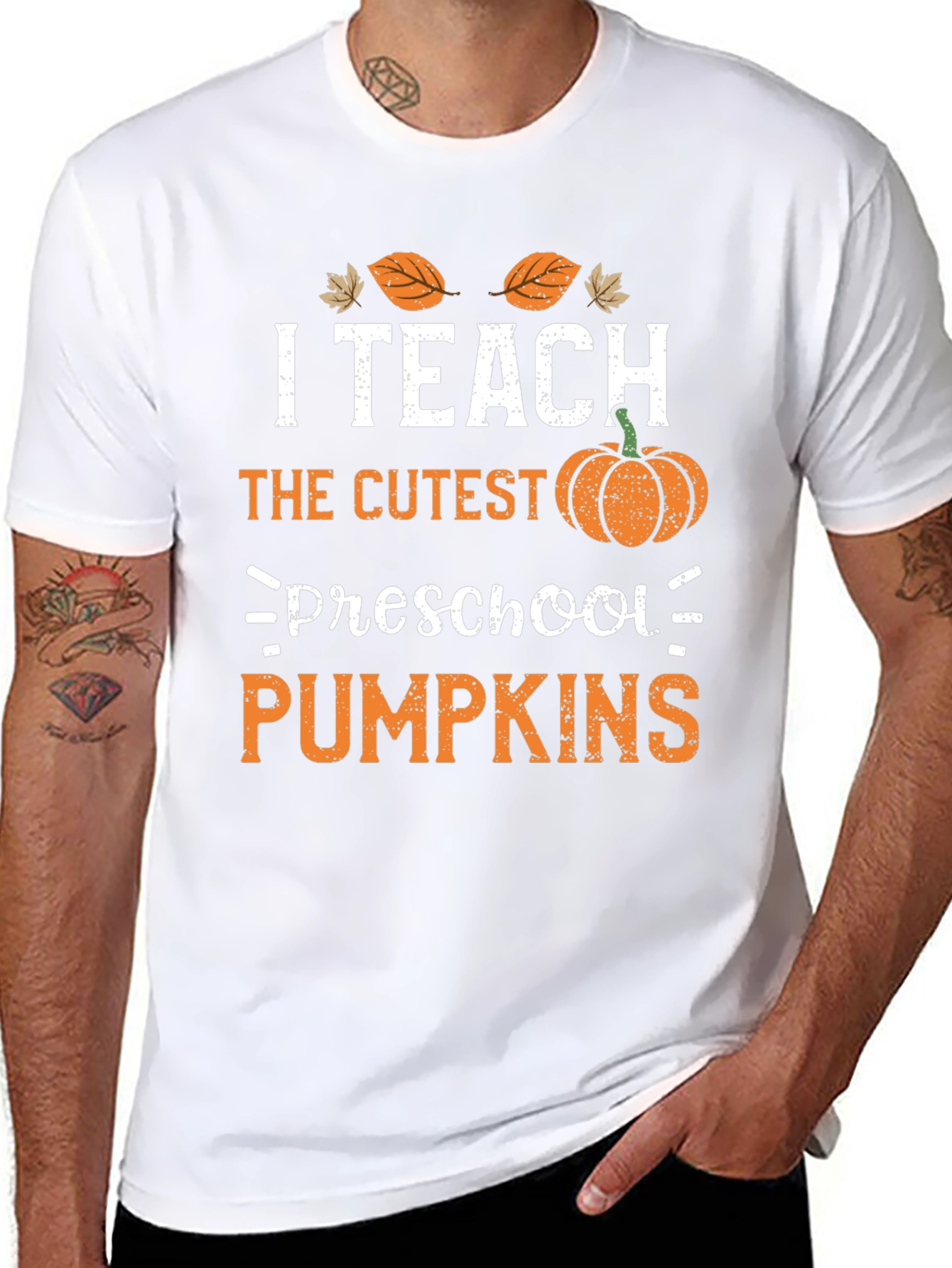 Black I Teach Preschool Pumpkins Teacher T-Shirt view 8