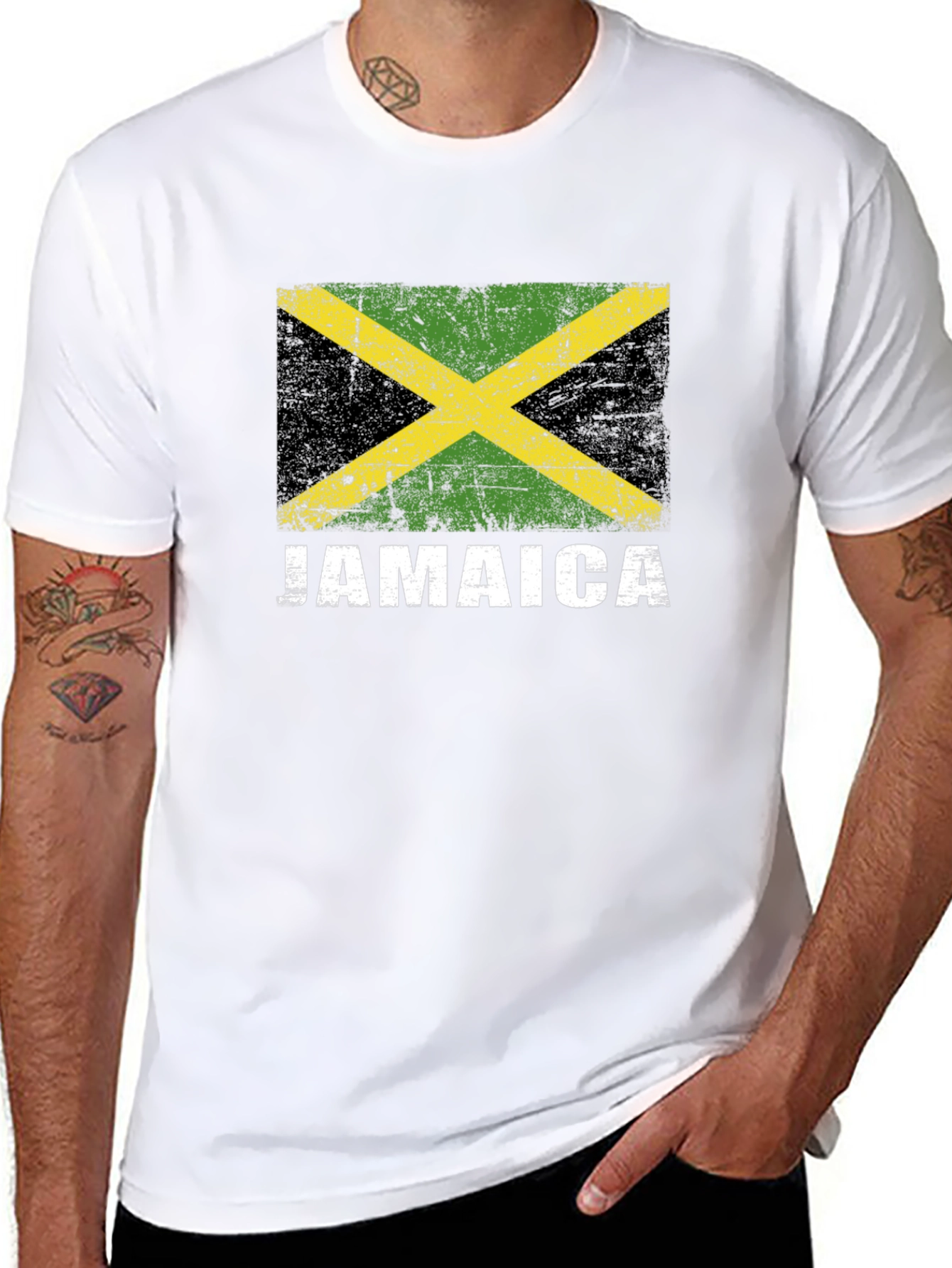 Black Jamaica Flag T-Shirt - Distressed Design view 8