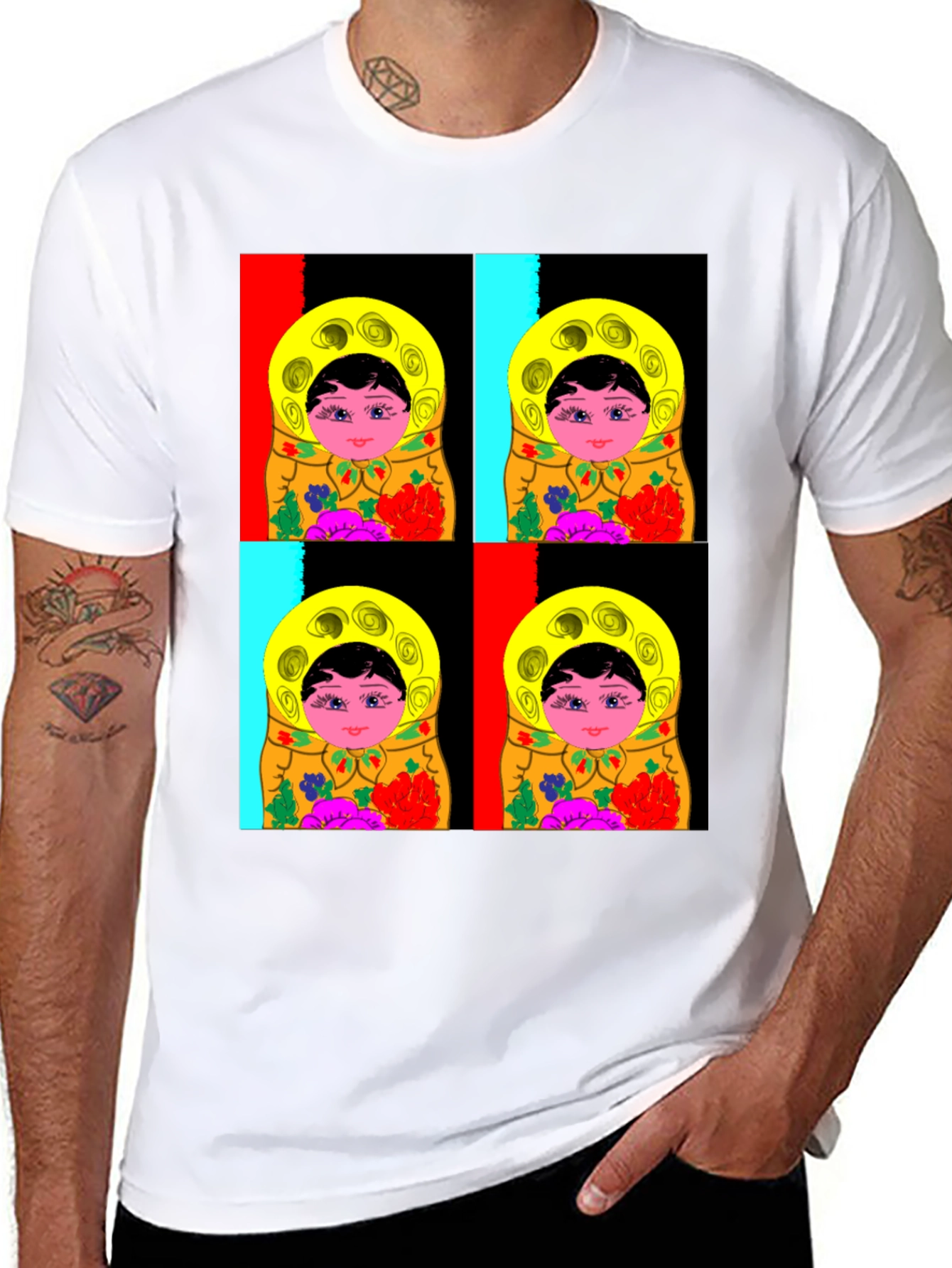 Black Matryoshka Doll Graphic T-Shirt, Black Cotton Tee view 8