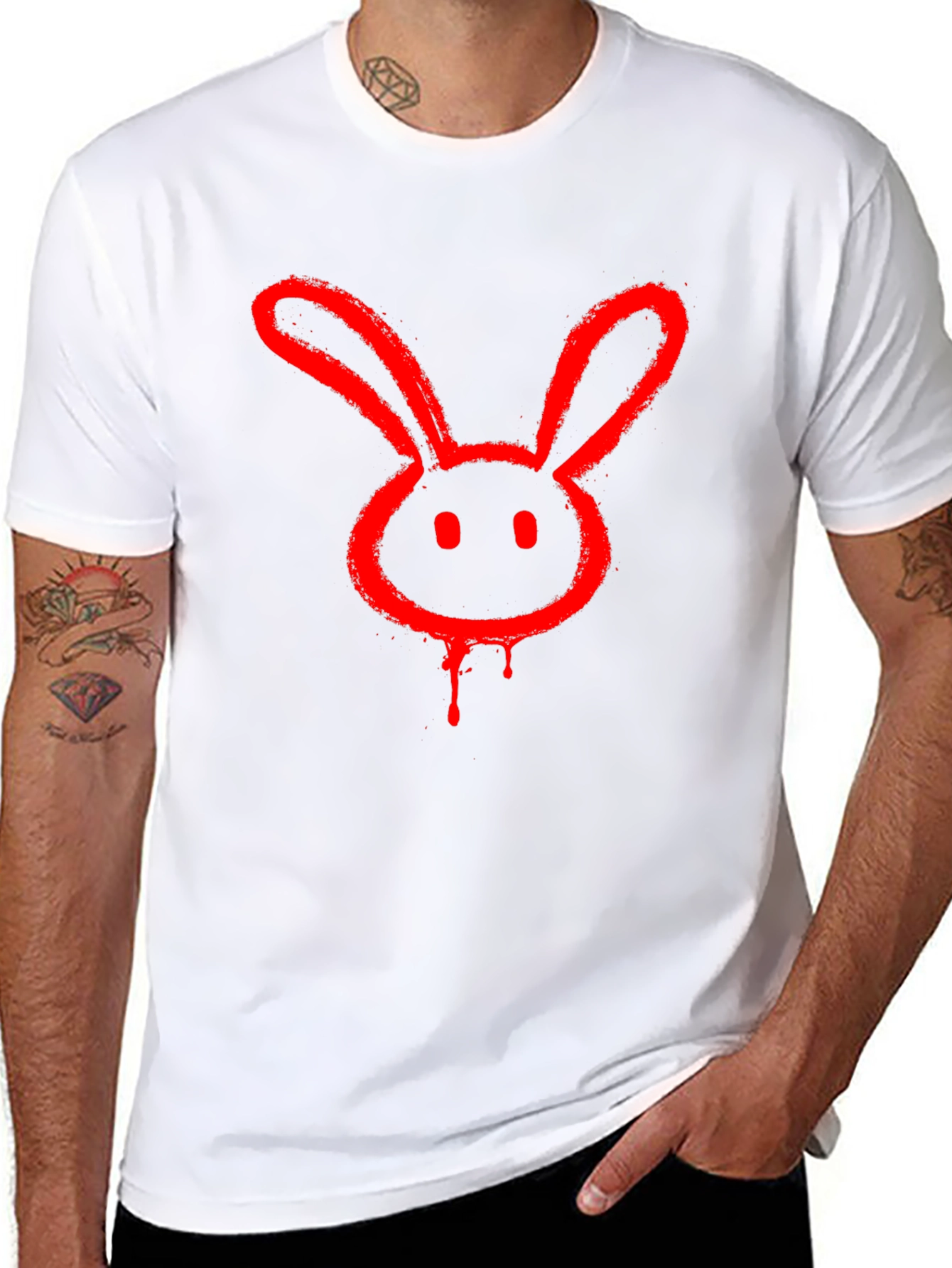 Black Red Bunny Graphic Tee - Black Cotton Casual T-Shirt view 8