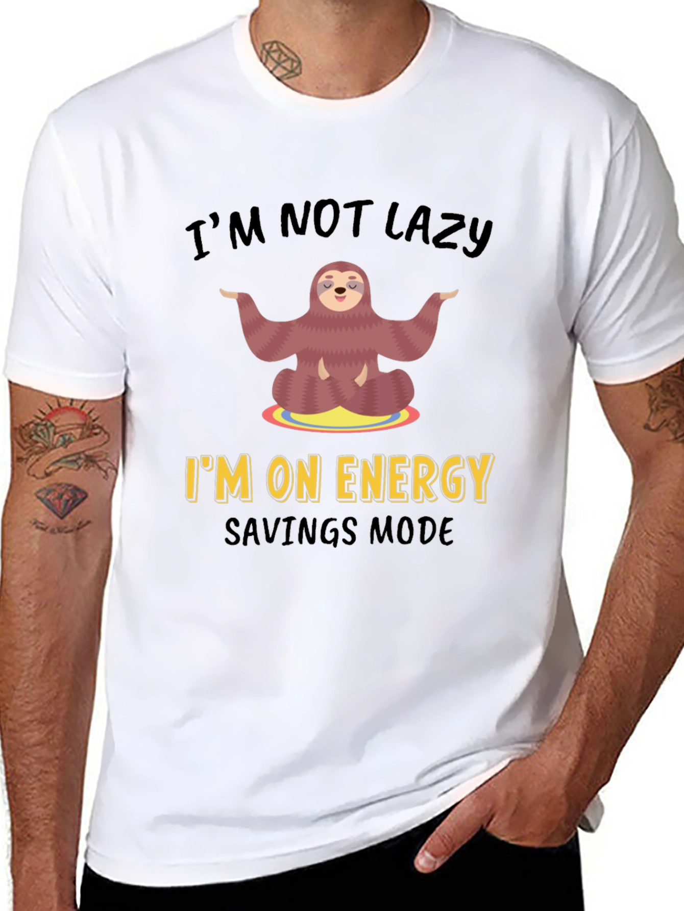 Black Lazy Sloth Energy Saving Mode Graphic T-Shirt view 8