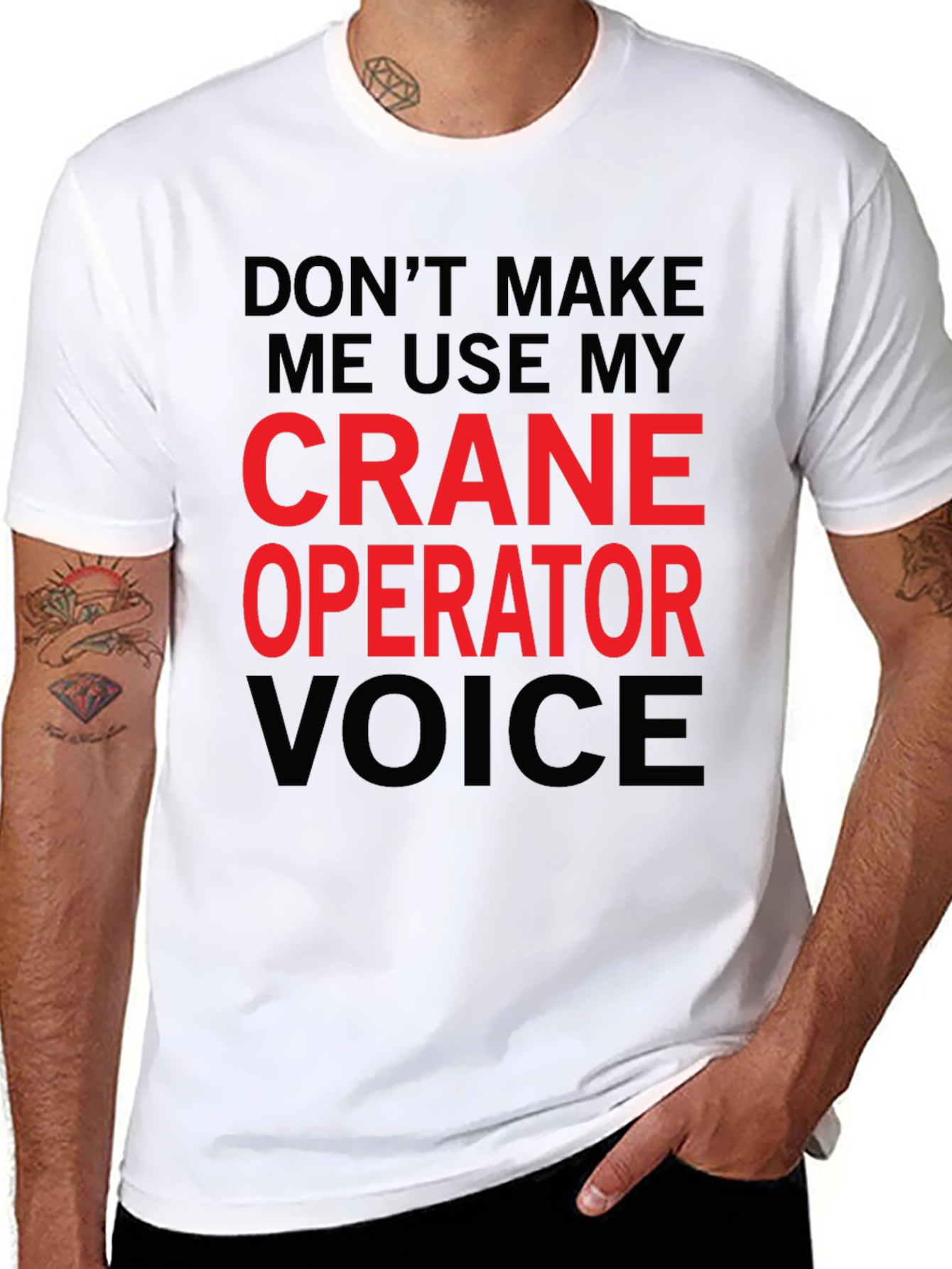 Black Crane Operator Voice T-Shirt: Funny Construction Worker Tee view 8