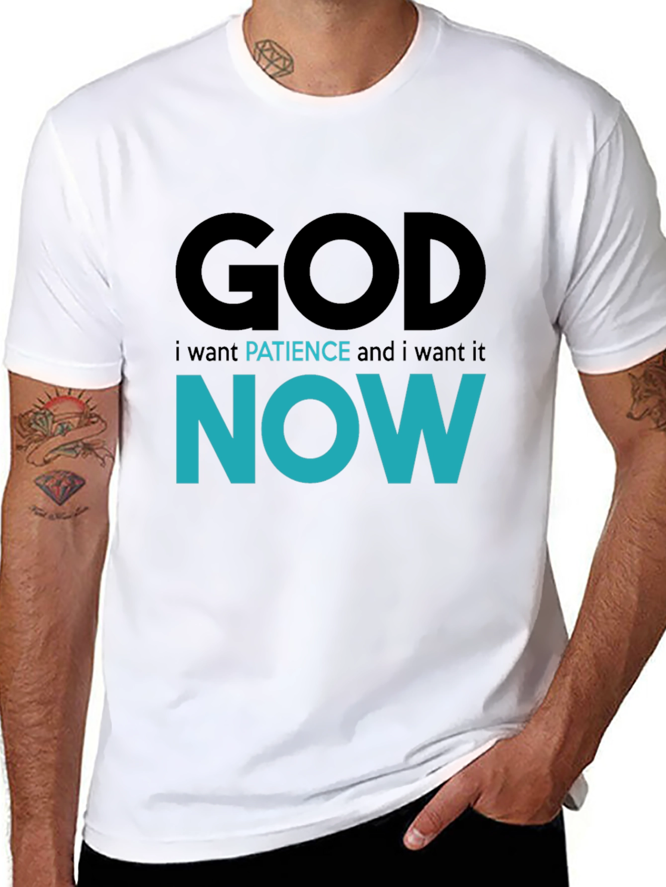 Black God Patience Now Graphic Tee - Soft Cotton T-Shirt view 8