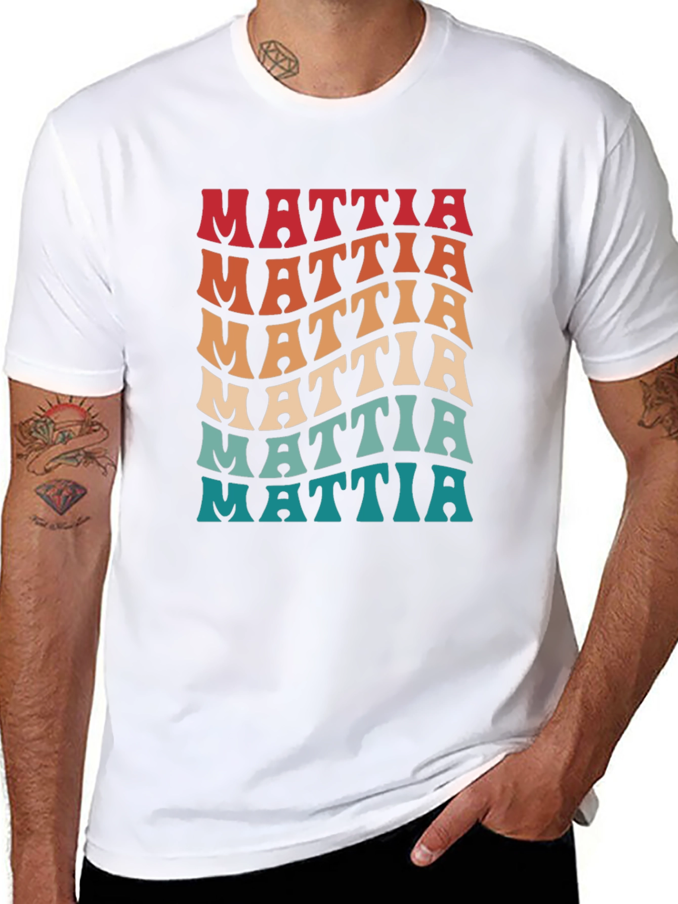 Black Retro Name Mattia Wavy Text T-Shirt view 8