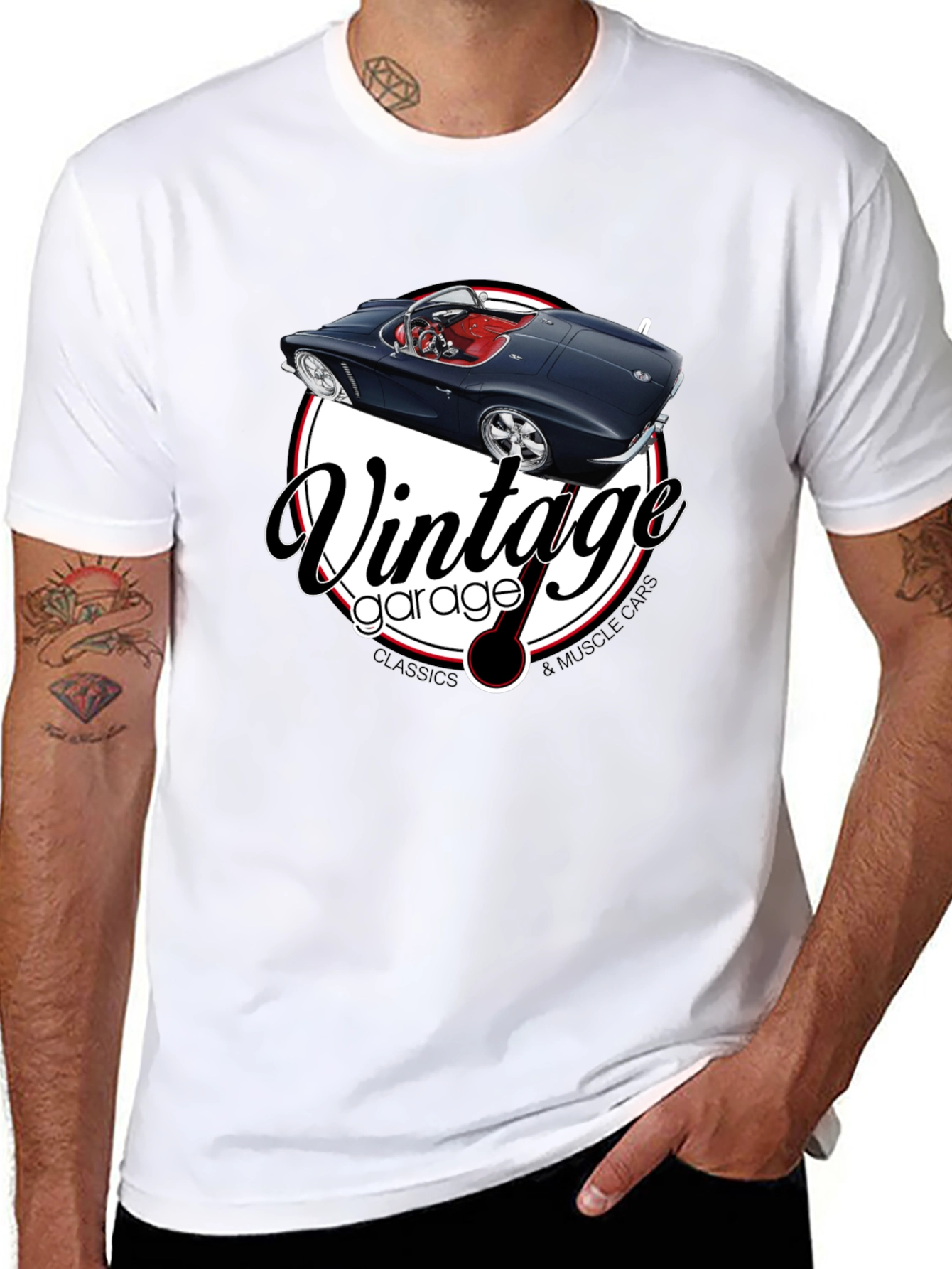 Black Vintage Garage Muscle Car T-Shirt view 8