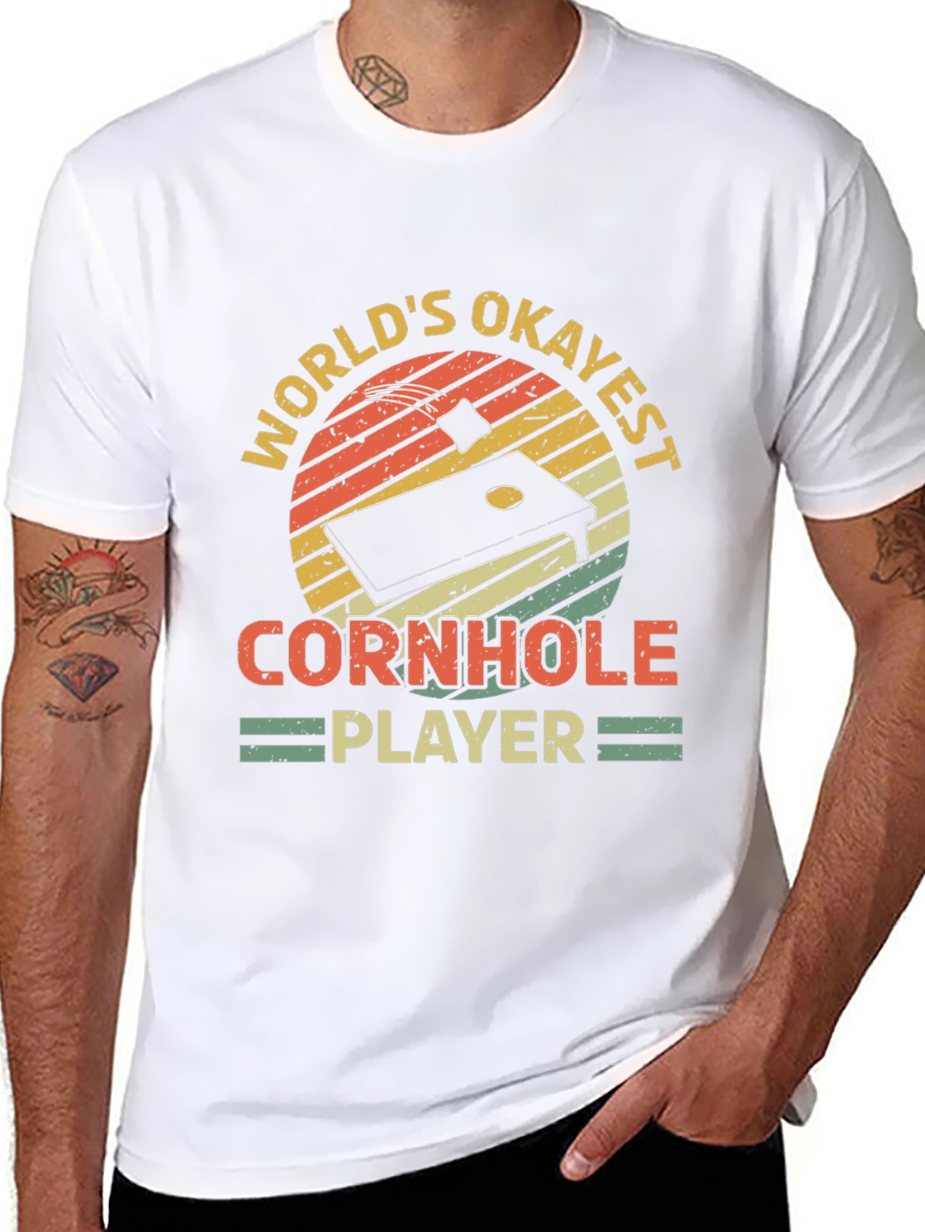Black World's Okayest Cornhole Player Black T-Shirt view 8