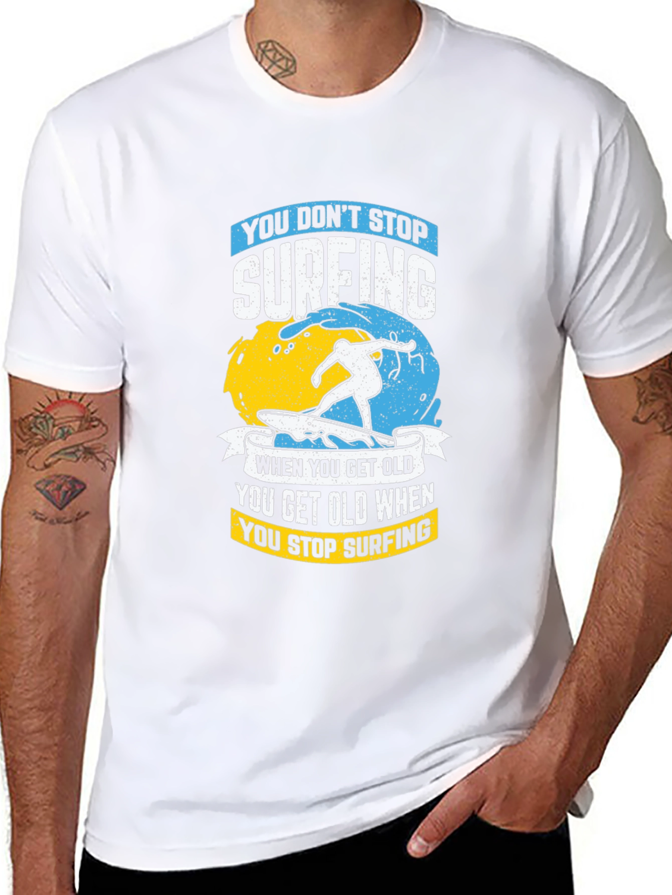 Black Surfing Graphic T-Shirt - Never Stop Surfing! view 8