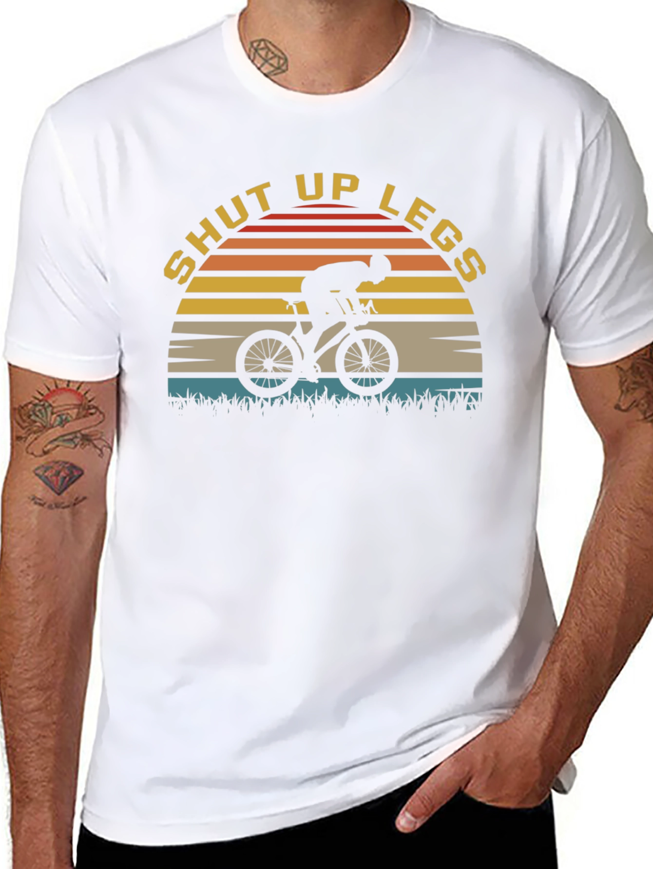 Black Shut Up Legs Cycling T-Shirt - Retro Style Cyclist Tee view 8