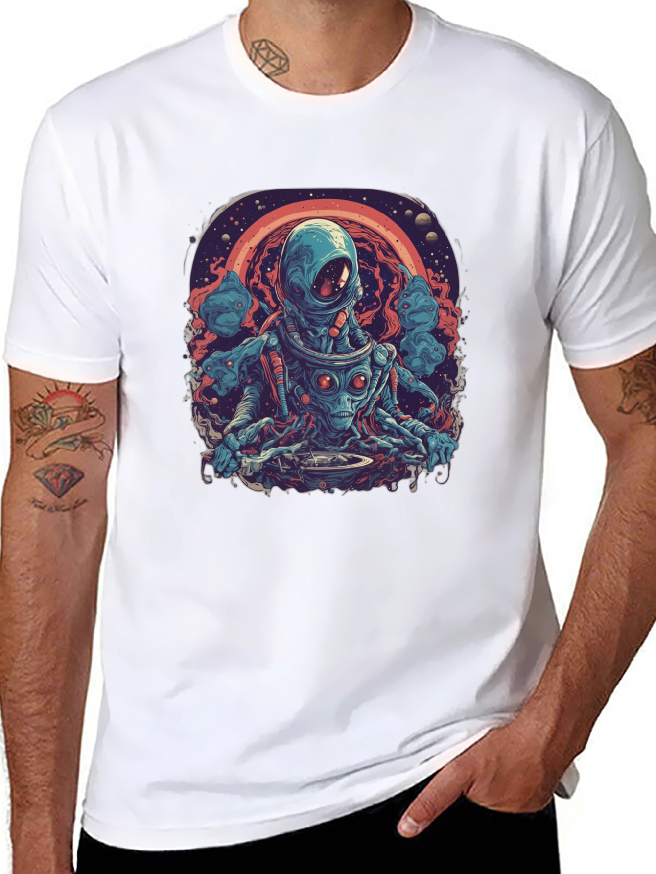 Black Cosmic Alien DJ Graphic Tee - Black view 8