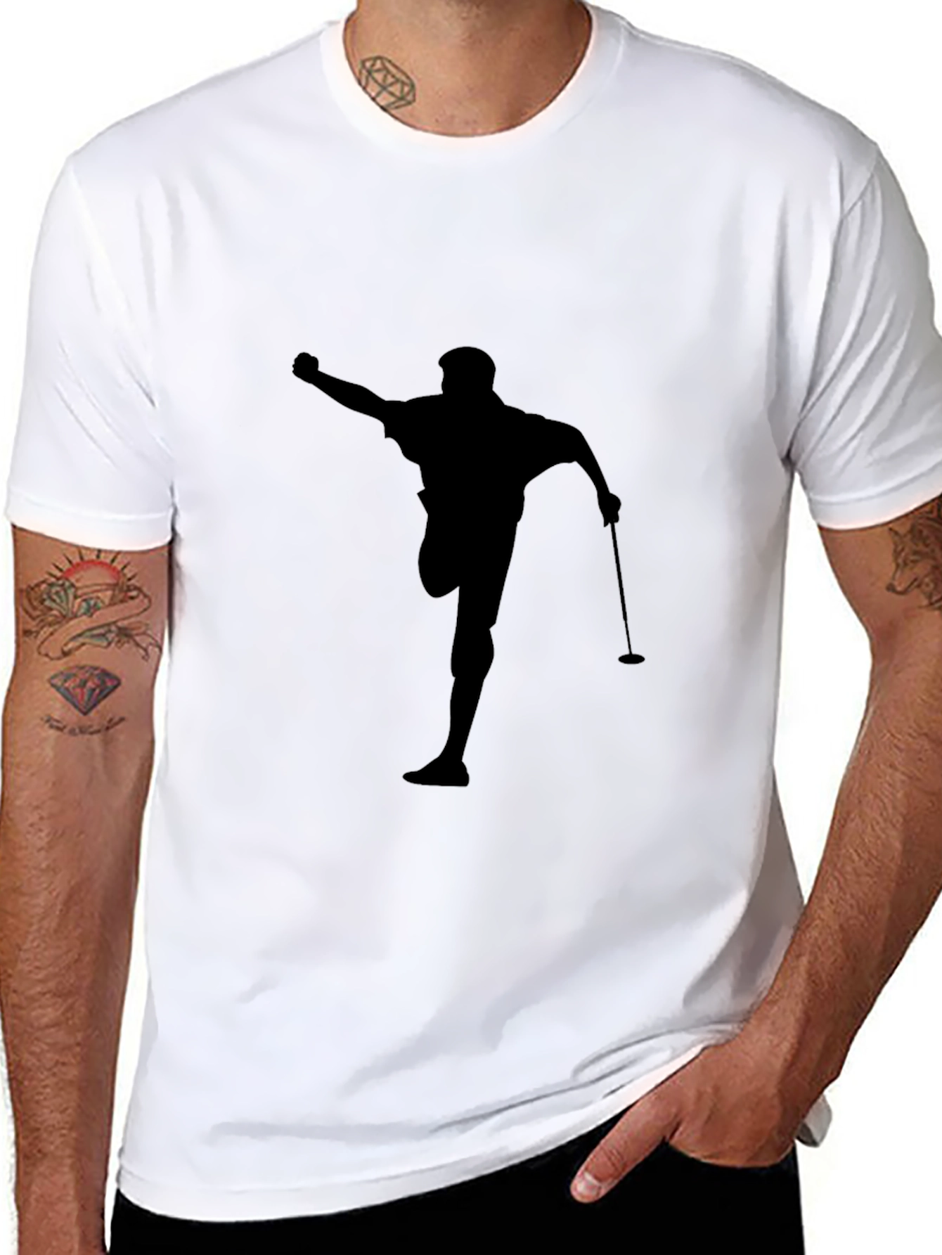 Black Golfer Silhouette Graphic Tee - Black Cotton Casual view 8