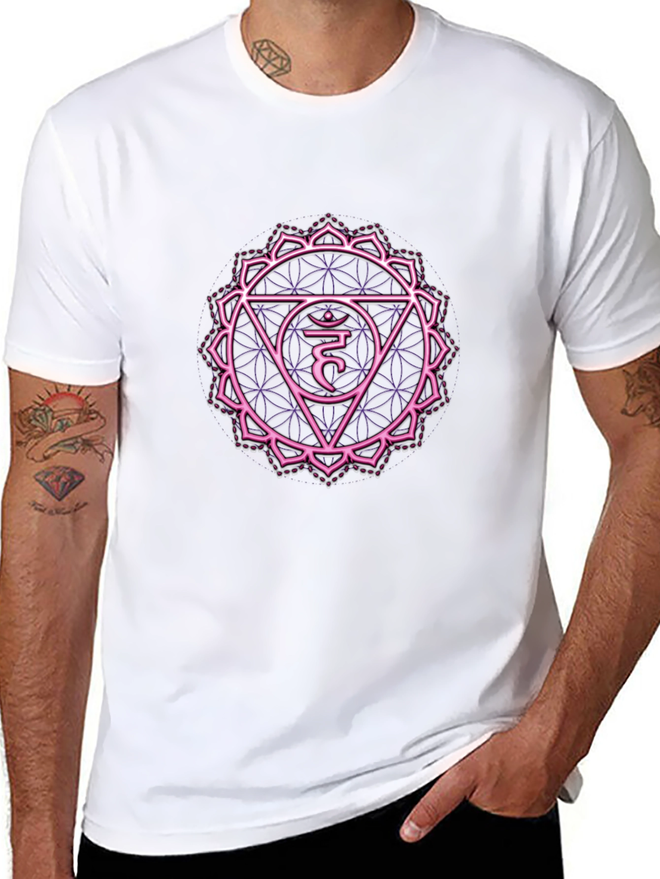 Black T-Shirt with Heart Chakra Design - 8
