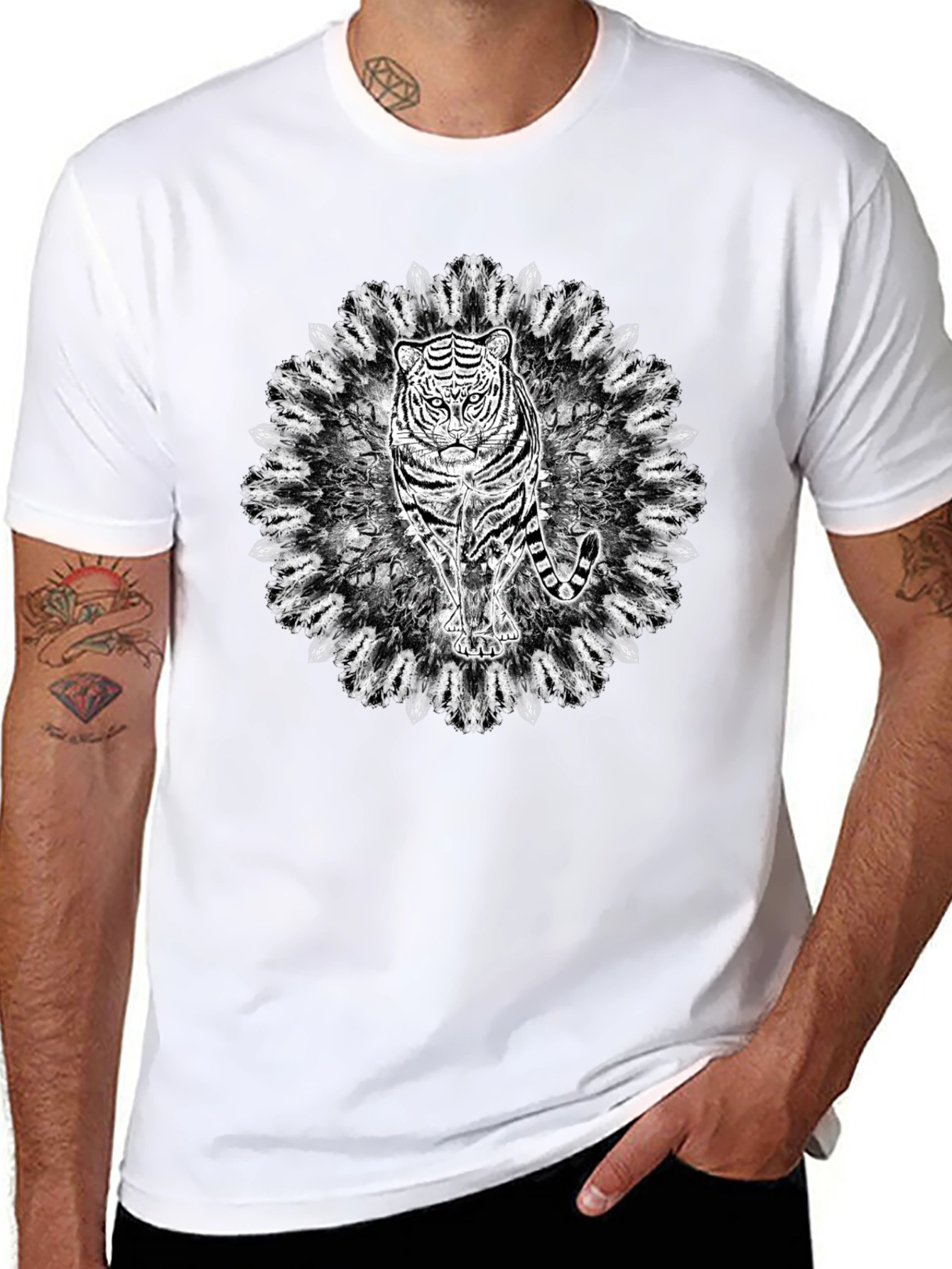Black Tiger Mandala Graphic Black T-Shirt view 8