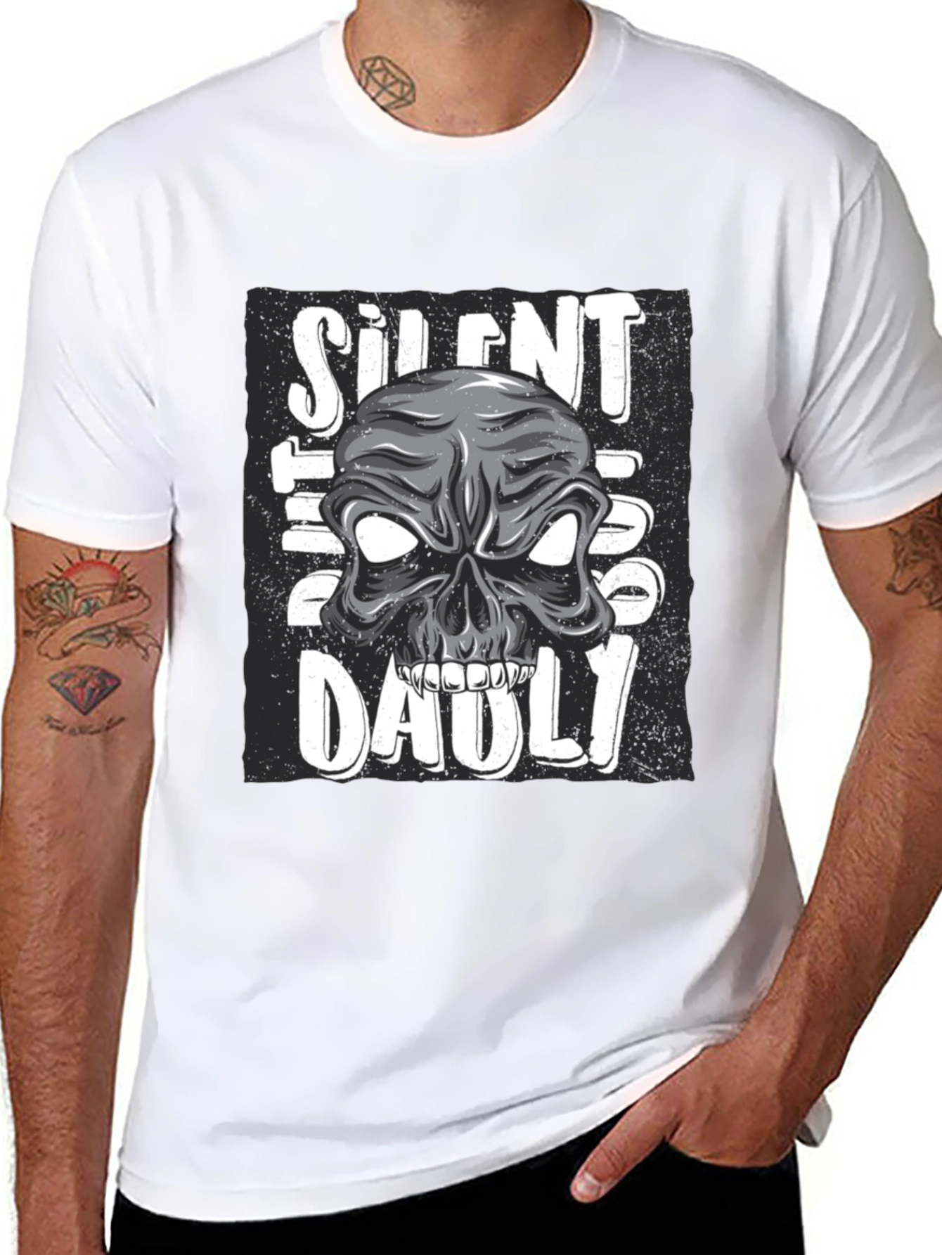Black Silent But Deadly Skull Graphic T-Shirt view 8