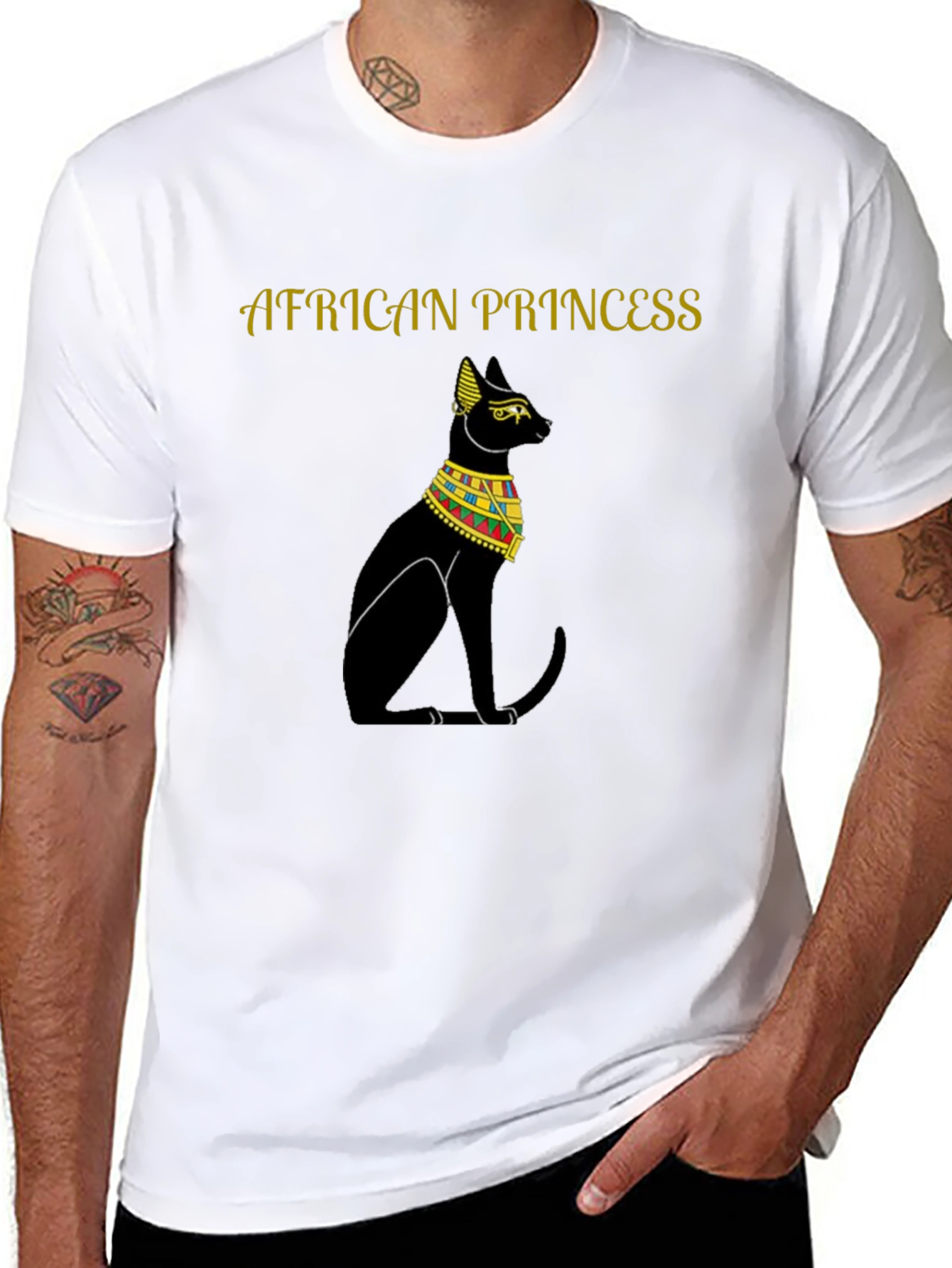 Black African Princess Cat T-Shirt - Black Egyptian Style Tee view 8