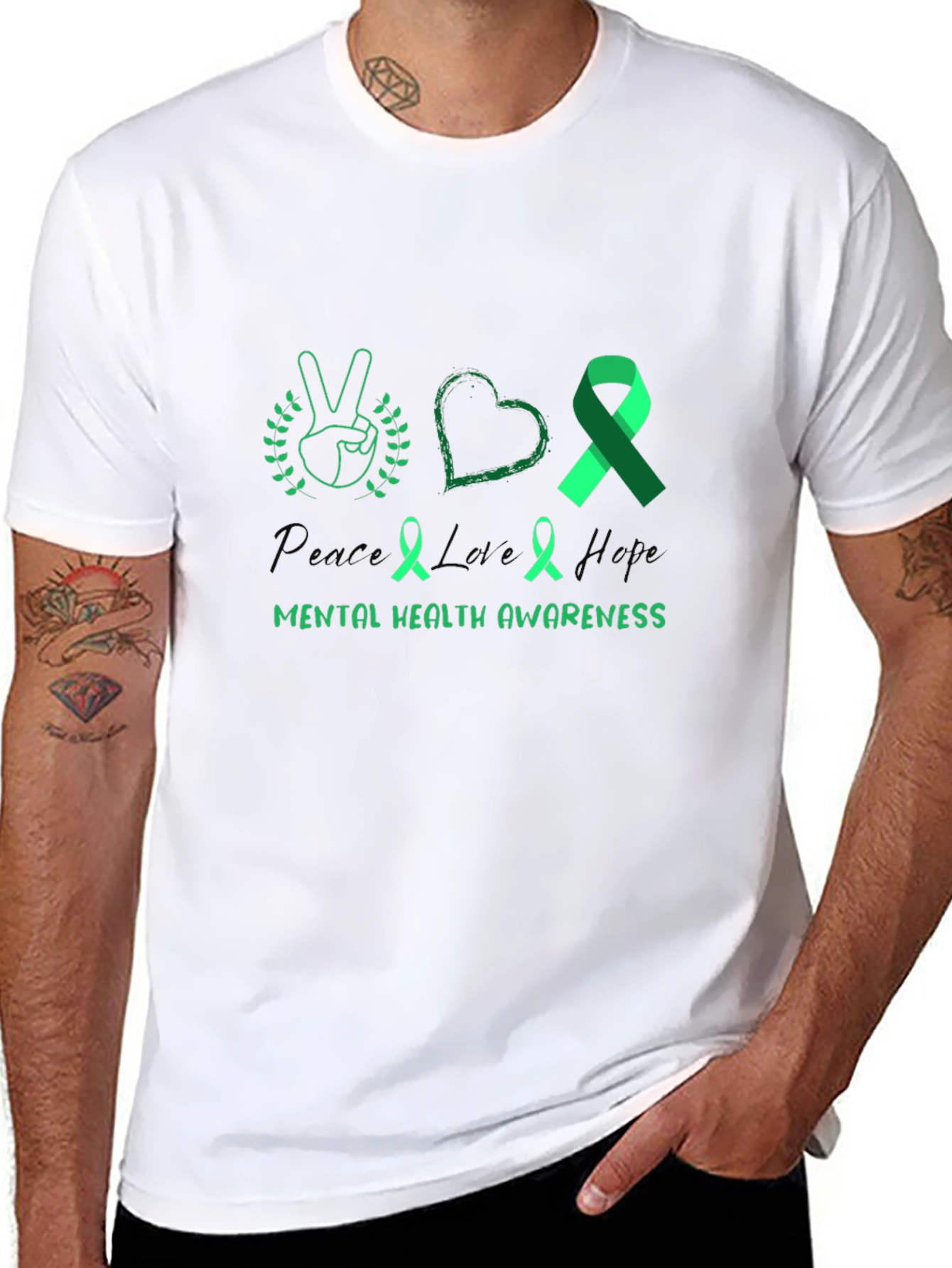 Black Peace Love Hope Mental Health Awareness T-Shirt view 8