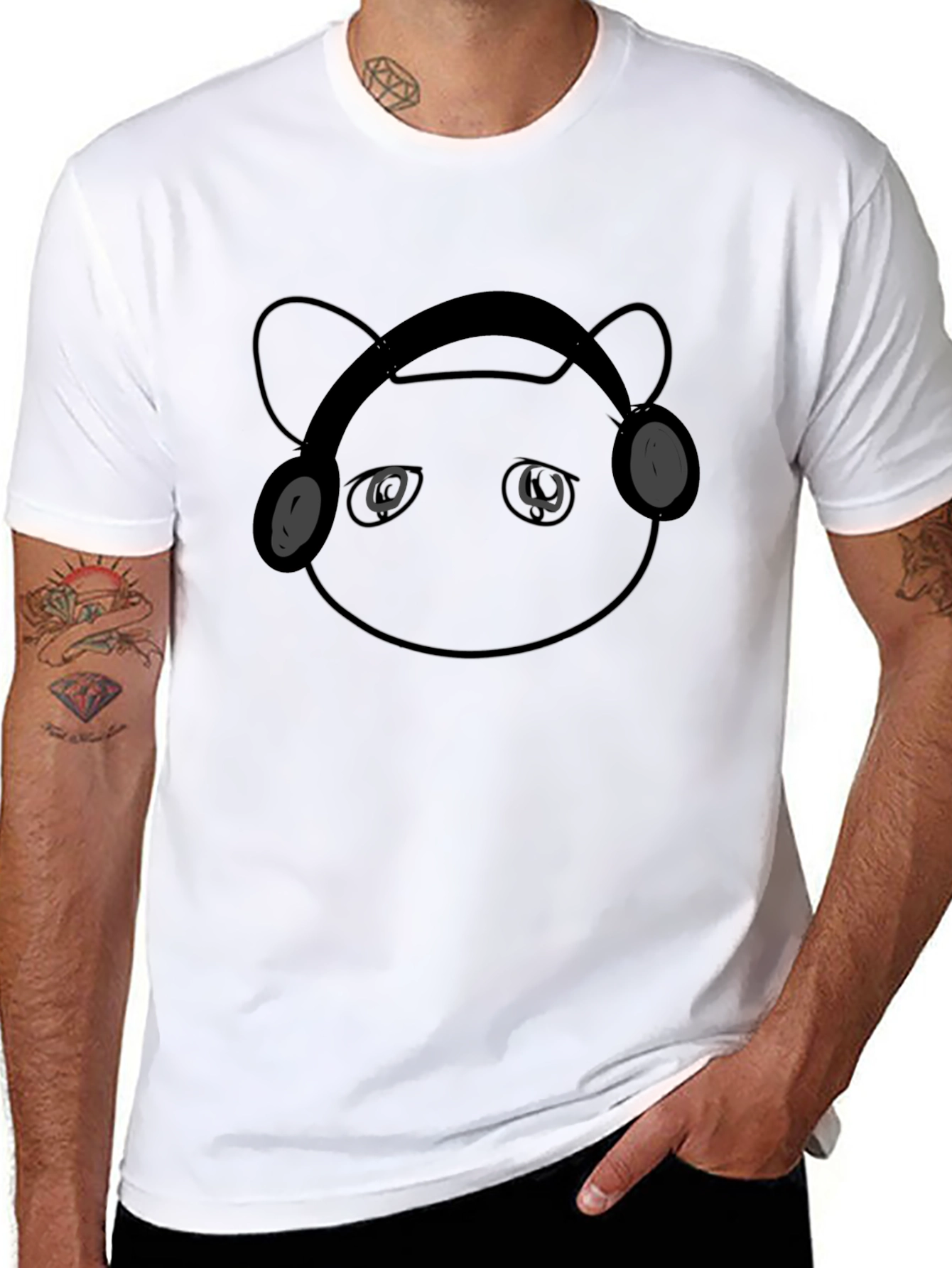 Black Bear with Headphones Black Graphic Tee view 8