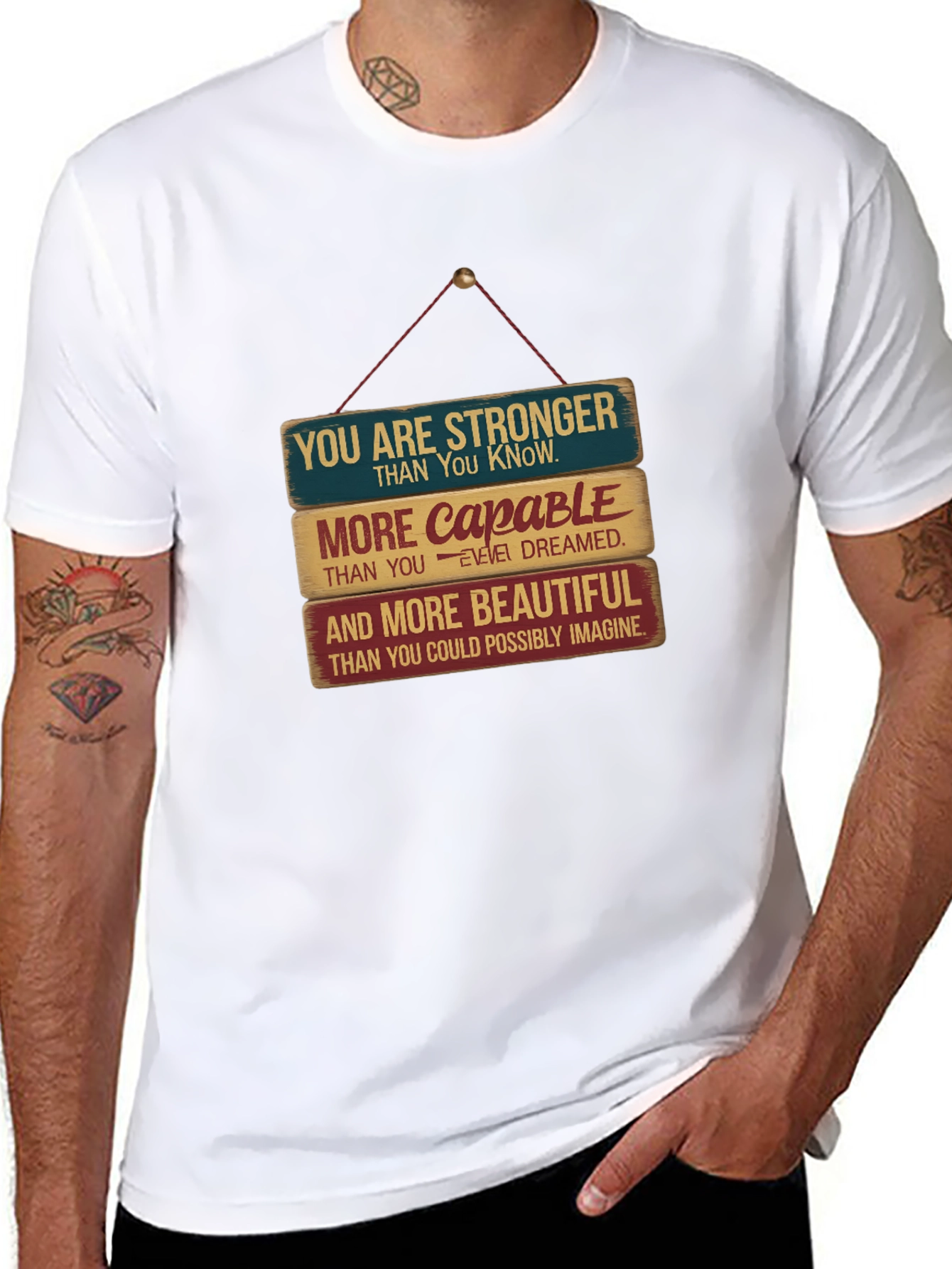 Black Inspirational T-Shirt: You Are Stronger, Capable, Beautiful view 8