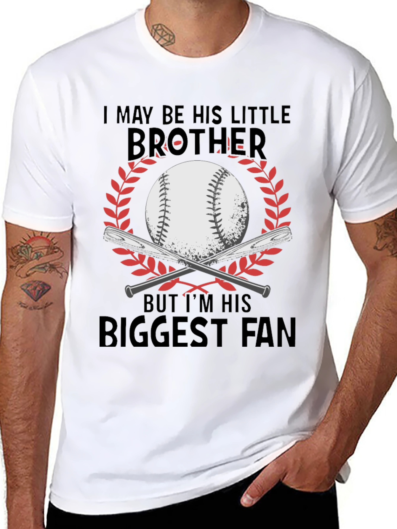 Black Little Brother Biggest Fan Baseball T-Shirt view 8