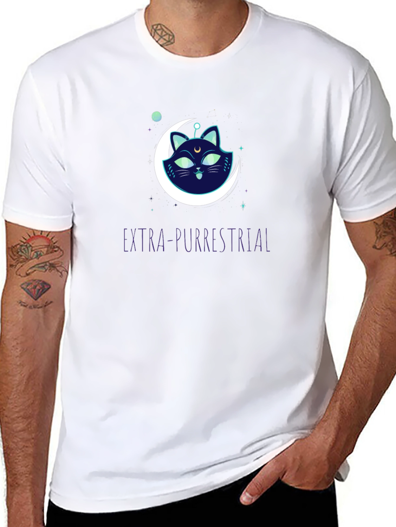 Black Extra-Purrestrial Cat Graphic T-Shirt view 8