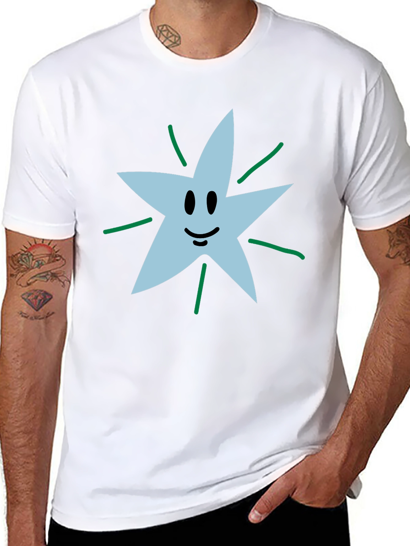 Black Smiling Star Graphic Tee - Soft Cotton Blend view 8