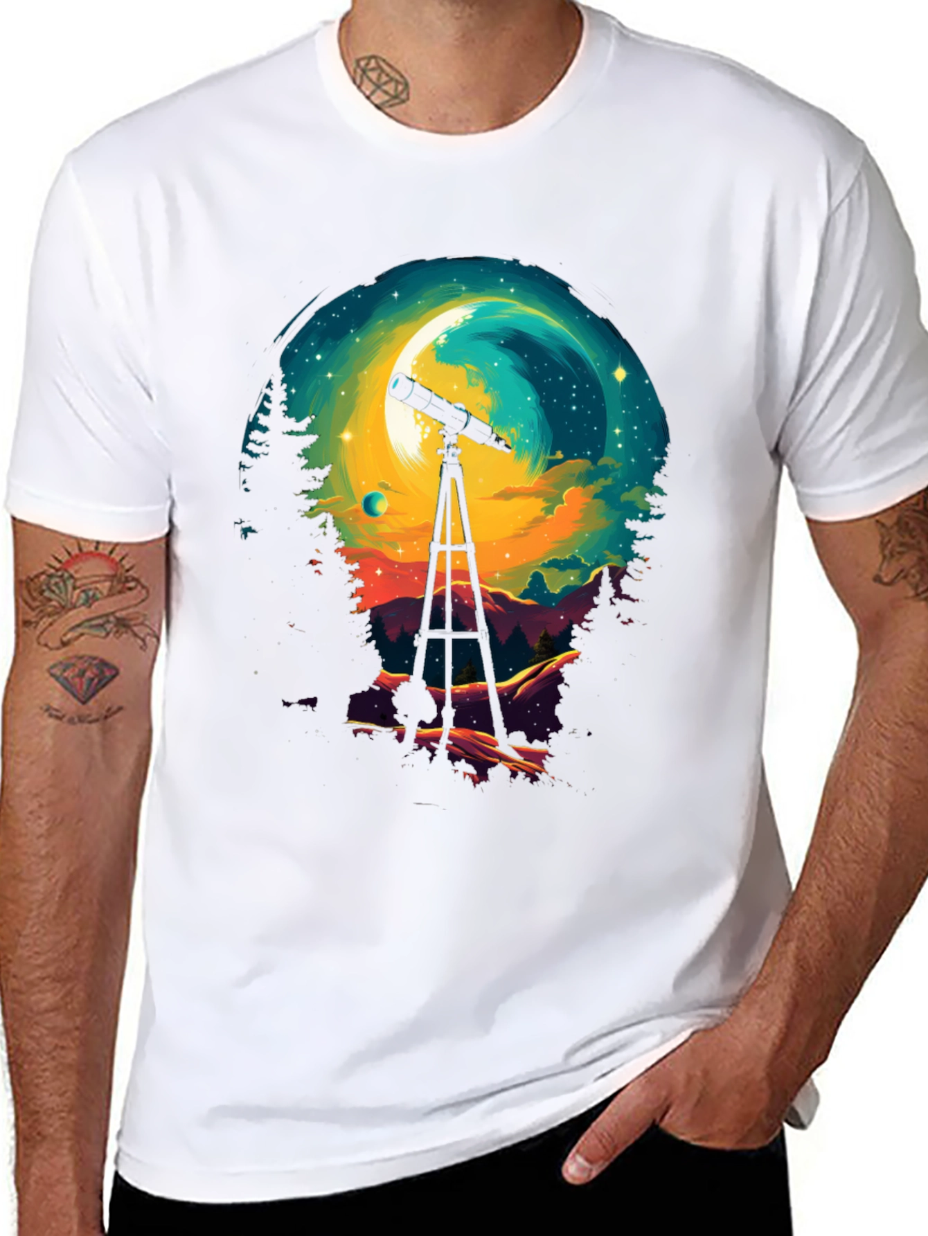 Black Astronomy Night Sky Telescope Graphic T-Shirt view 8
