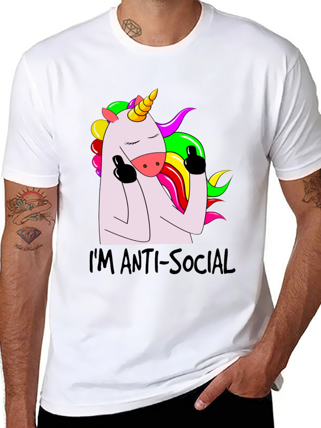 Black Anti-Social Unicorn Graphic Tee - Soft Black Cotton view 8