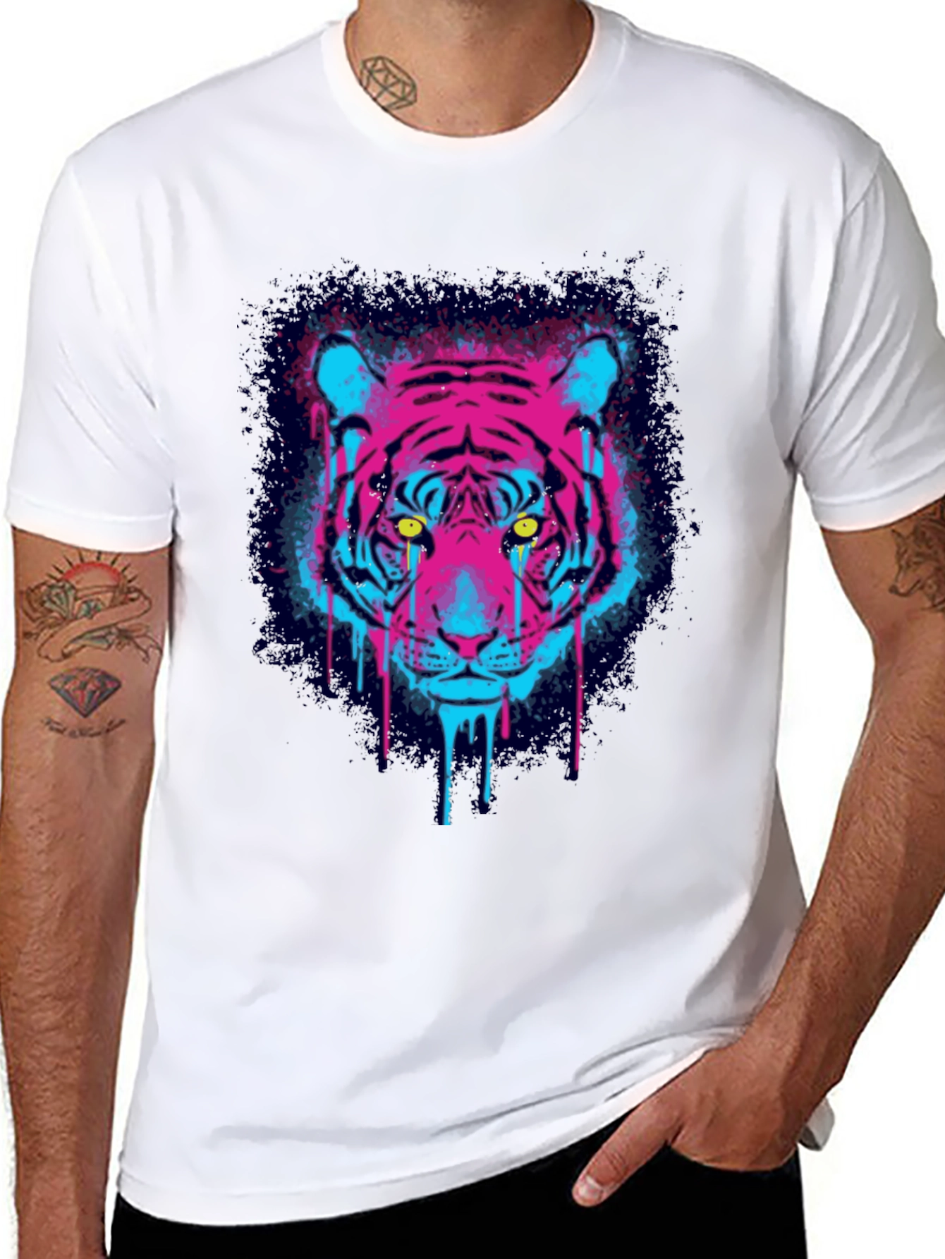 Black Neon Tiger Graphic Print T-Shirt view 8