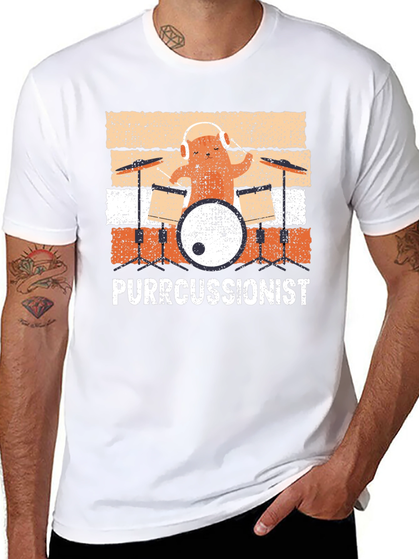 Black Purrcussionist Drummer Cat T-Shirt view 8
