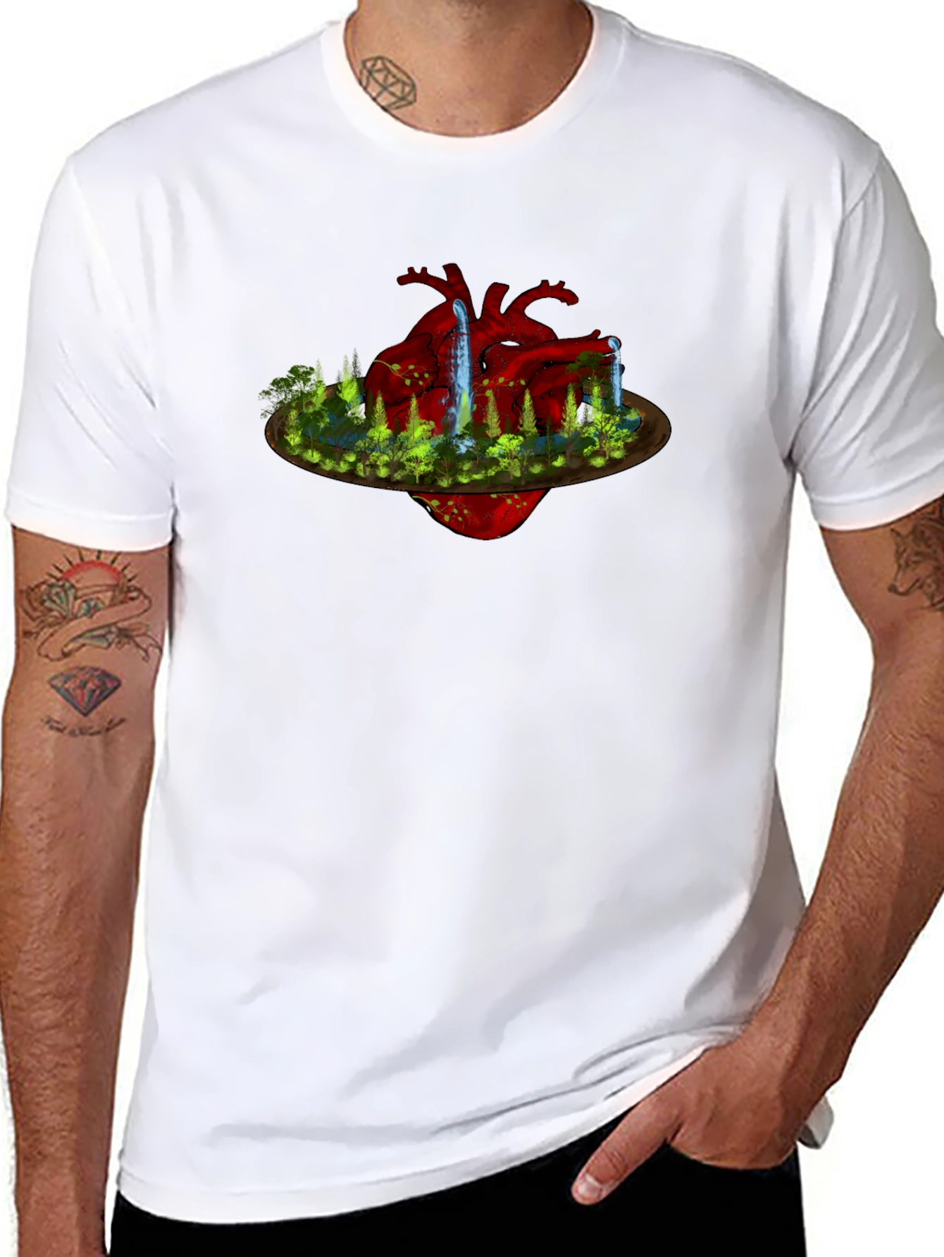Black Surreal Heart Landscape Black T-Shirt view 8