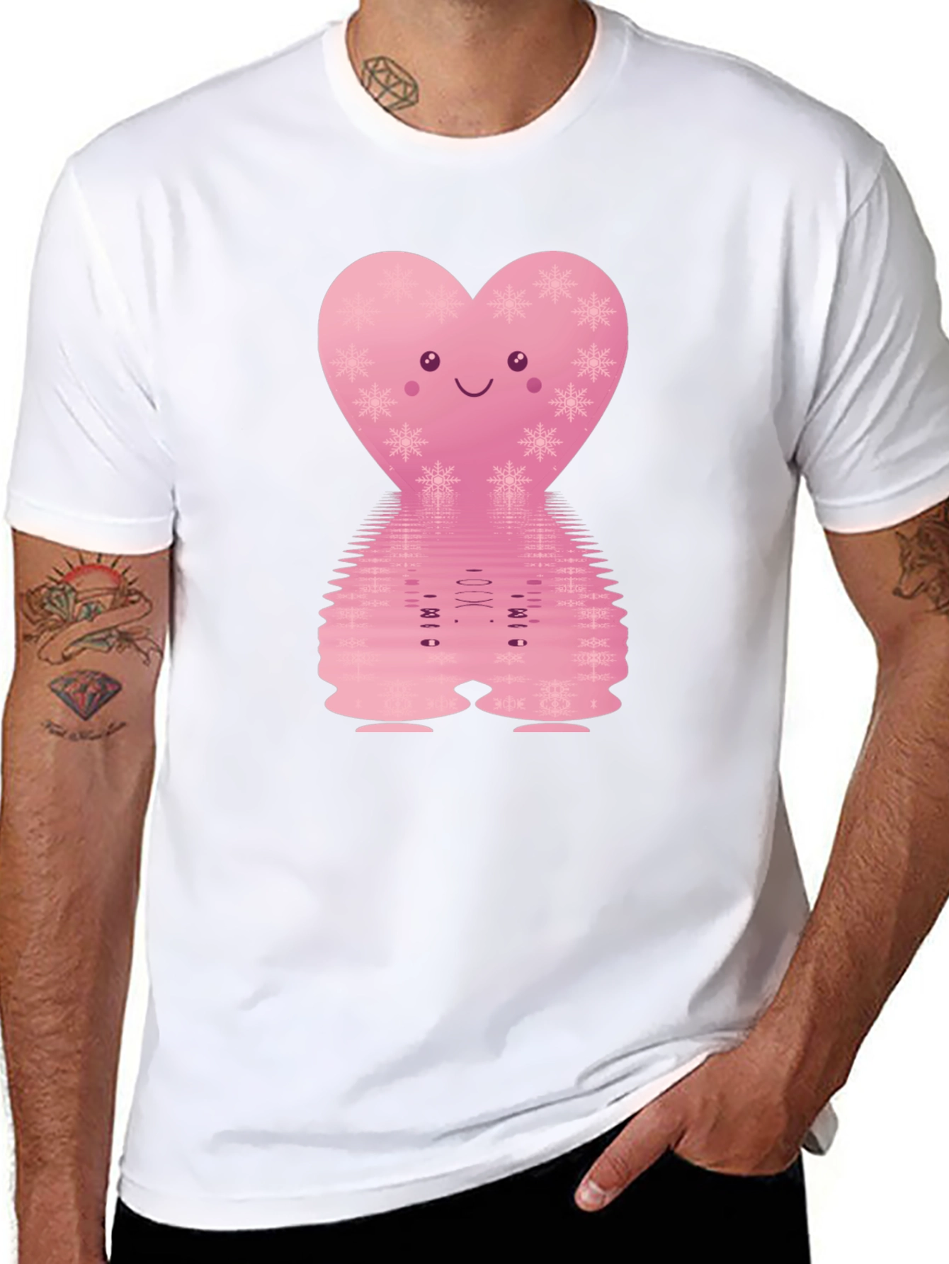 Black Cute Pink Heart Graphic Tee view 8