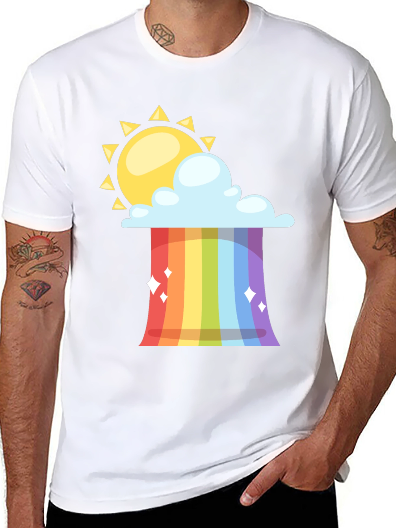 Black Rainbow Cloud & Sun Graphic Tee - Black view 8