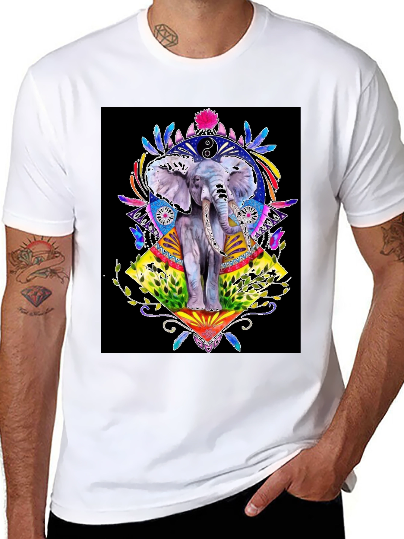 Black Elephant Art Graphic T-Shirt - Unisex Black Tee view 8