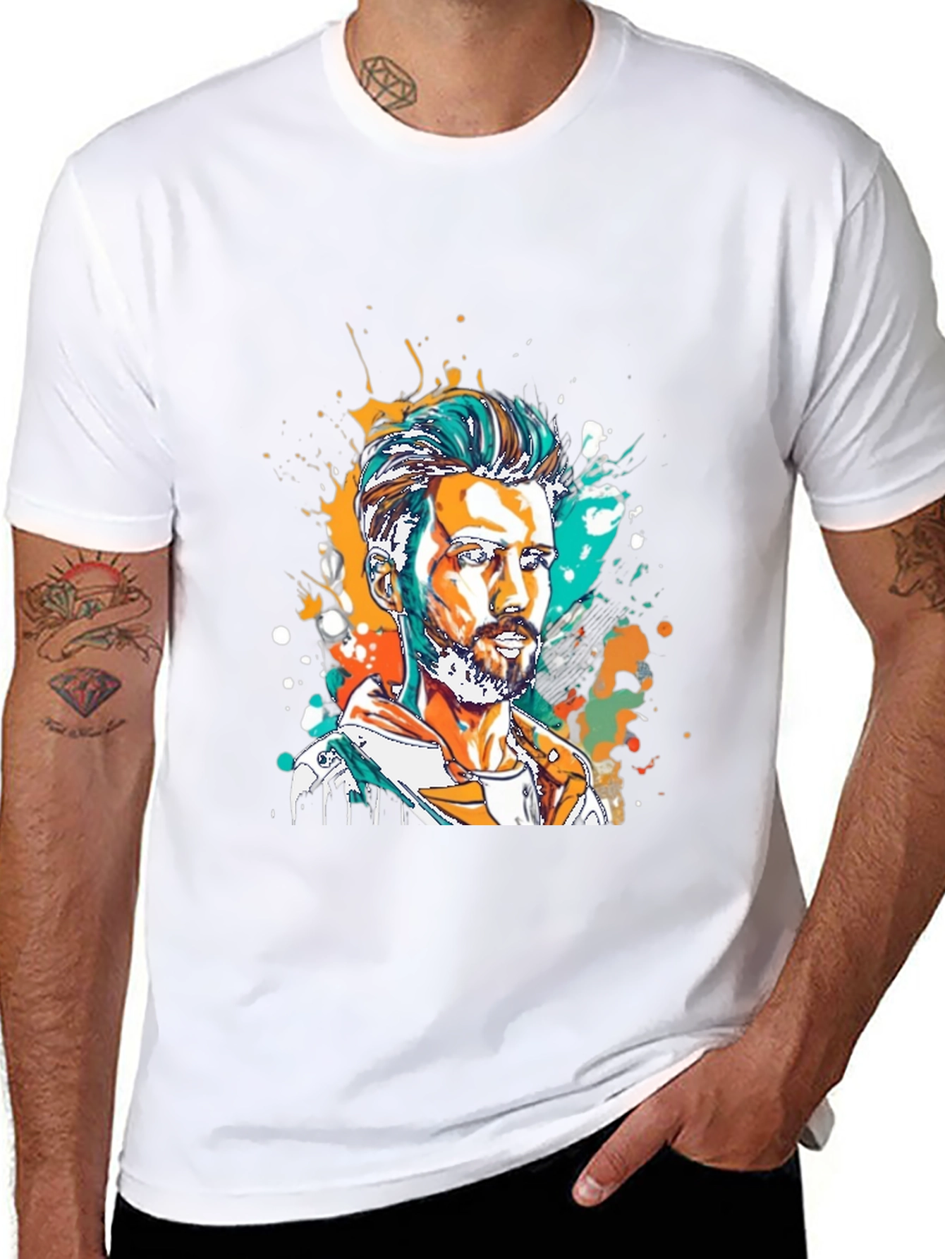 Black Artistic Man Portrait Graphic Tee view 8