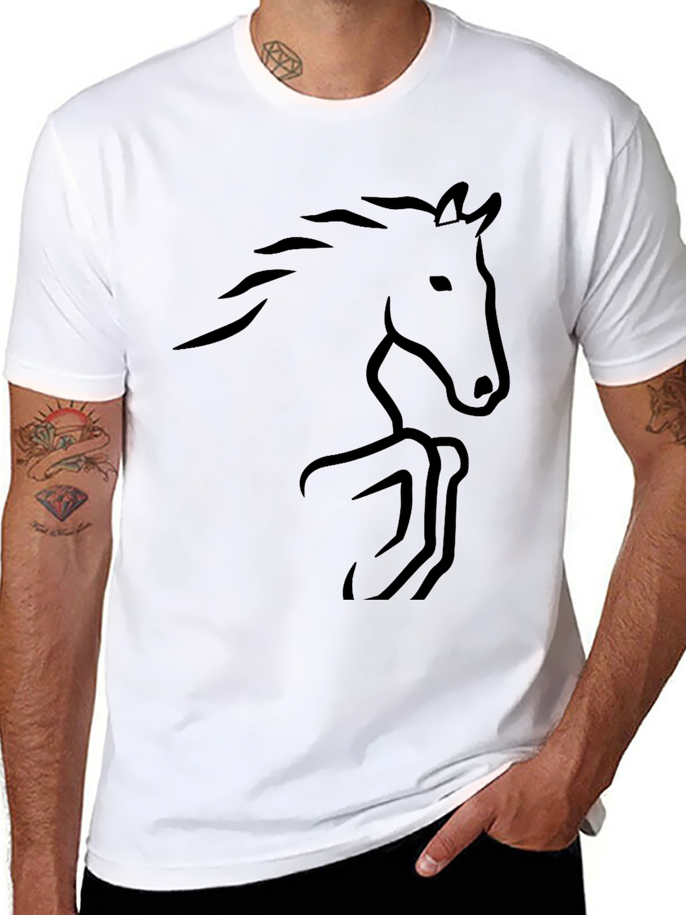 Black Equestrian Tee - Minimalist Horse T-Shirt in Black view 8