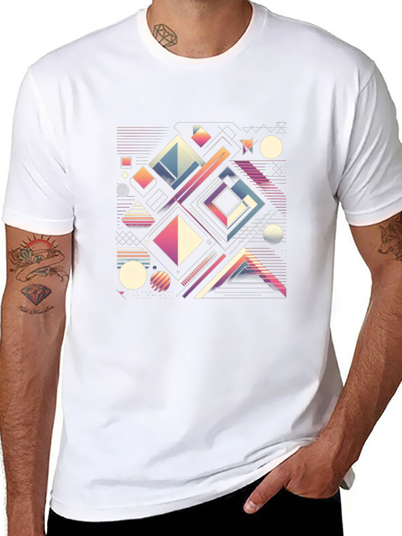 Black Geometric Pattern T-Shirt - Retro Modern Style view 8