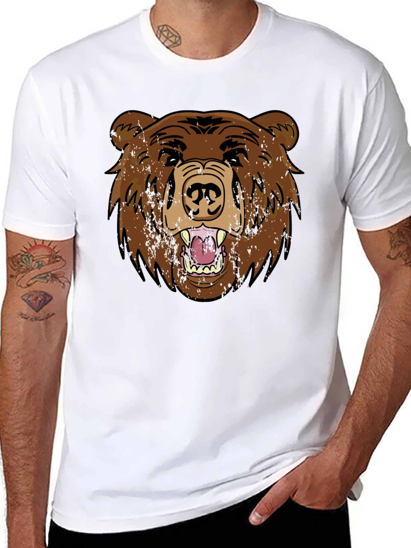 Black Grizzly Bear Graphic Tee - Black Cotton T-Shirt view 8