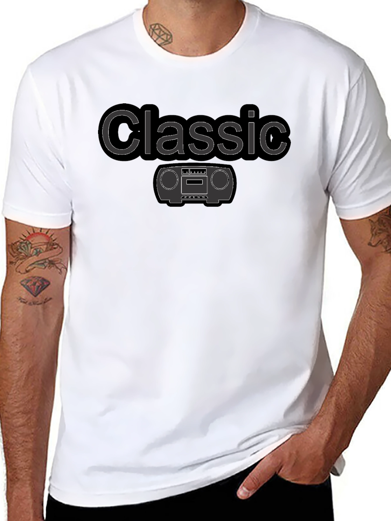 Black Classic Boombox Graphic Tee - Retro Style T-Shirt view 8