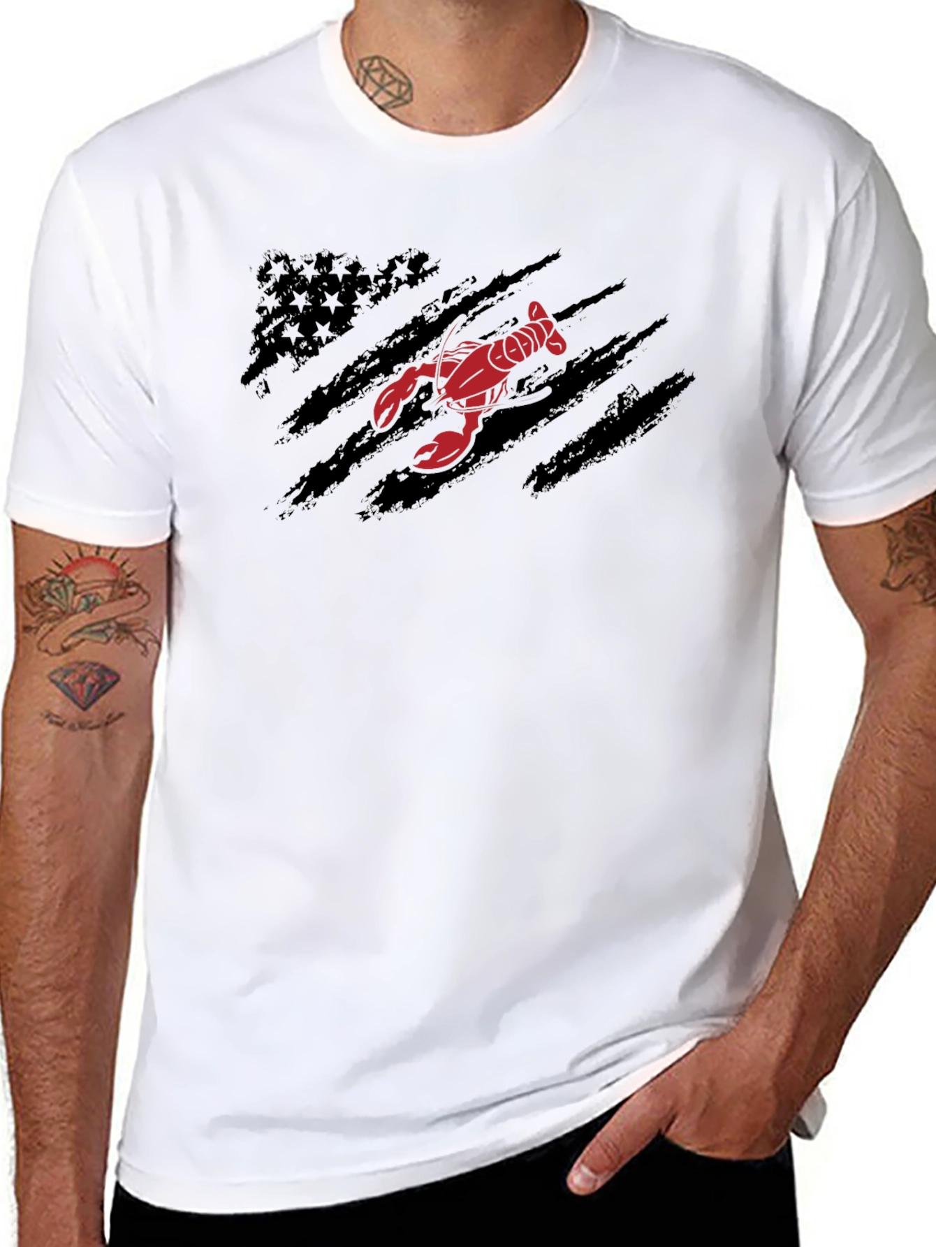 Black Lobster American Flag T-Shirt view 8